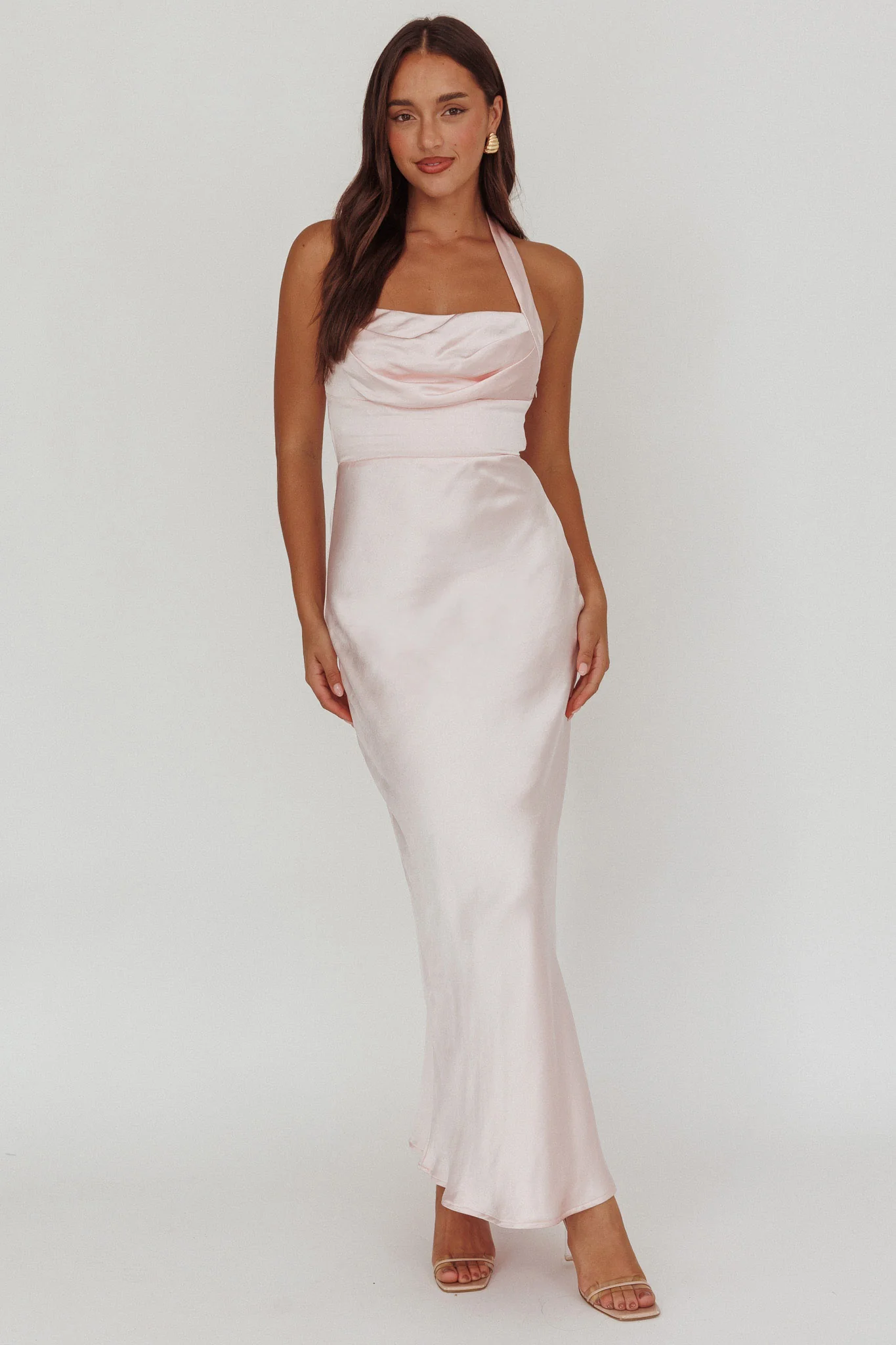 Fair Play Gathered Bust Halter Maxi Dress Pink - Sonourner