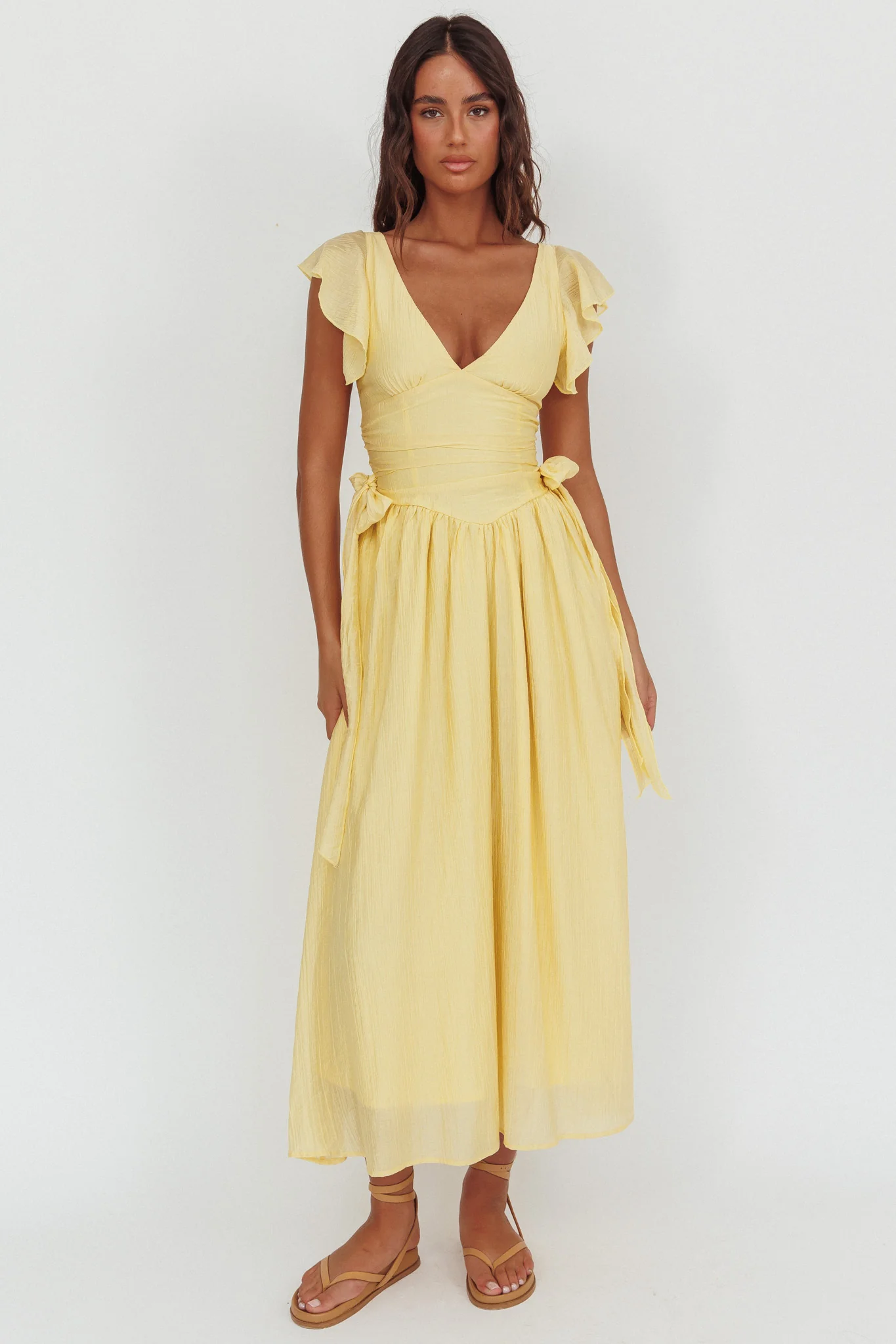 Elsewhere Waist Bows Maxi Dress Banana - Sonourner