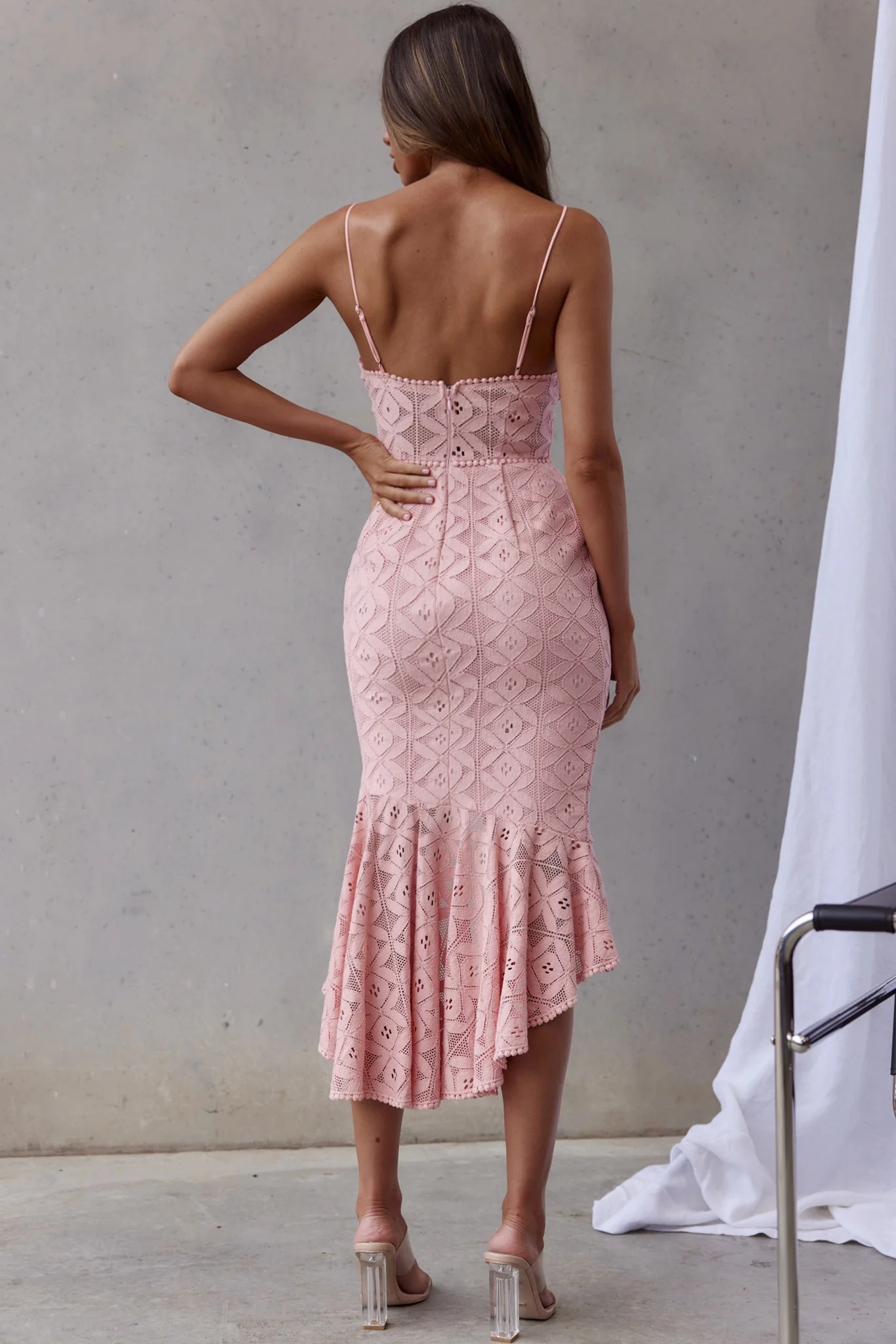 Talk About Me High Low Hem Circle Trim Midi Dress Blush - Sonourner