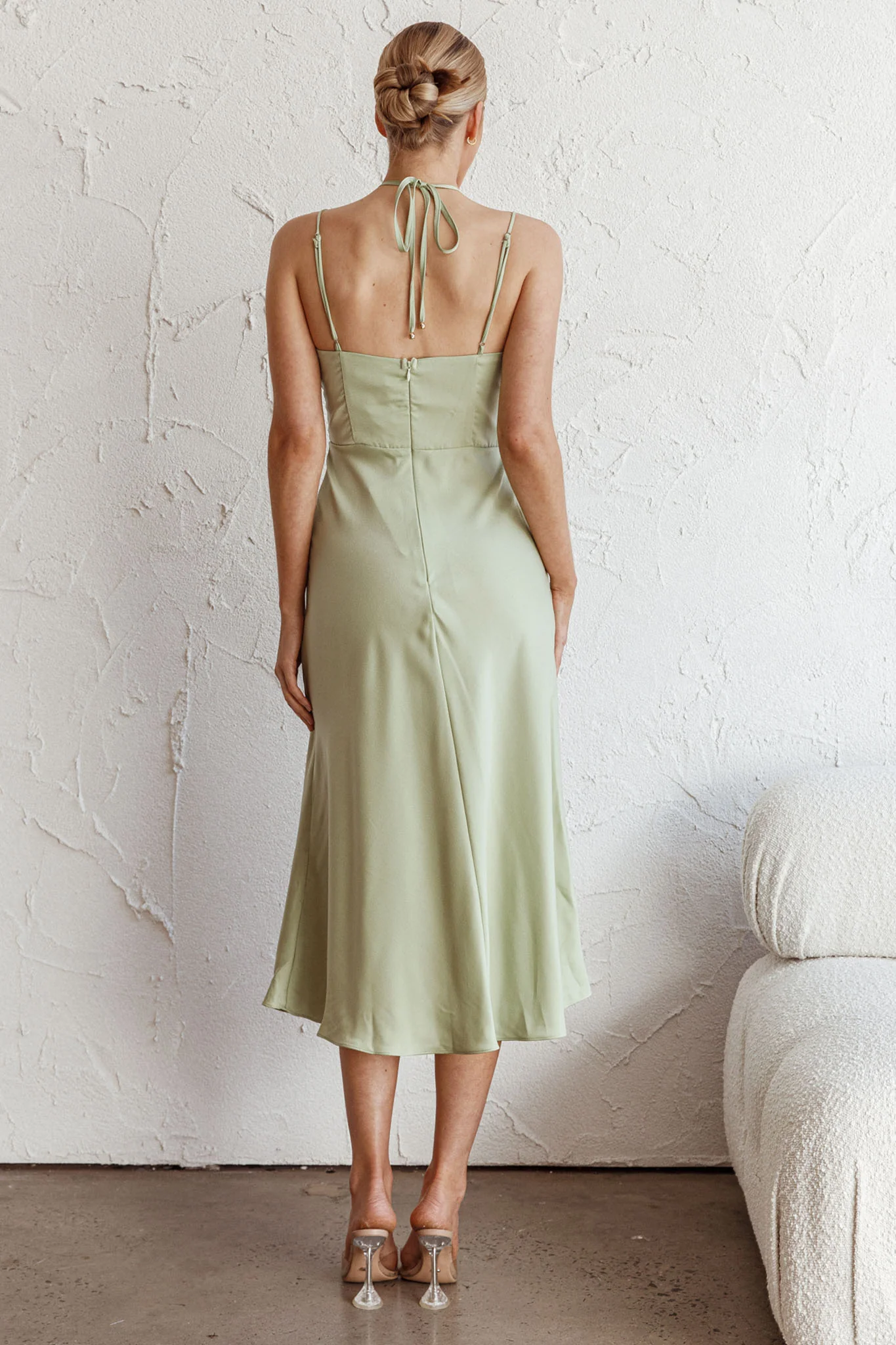 Emmalie Satin Midi Dress Sage - Sonourner