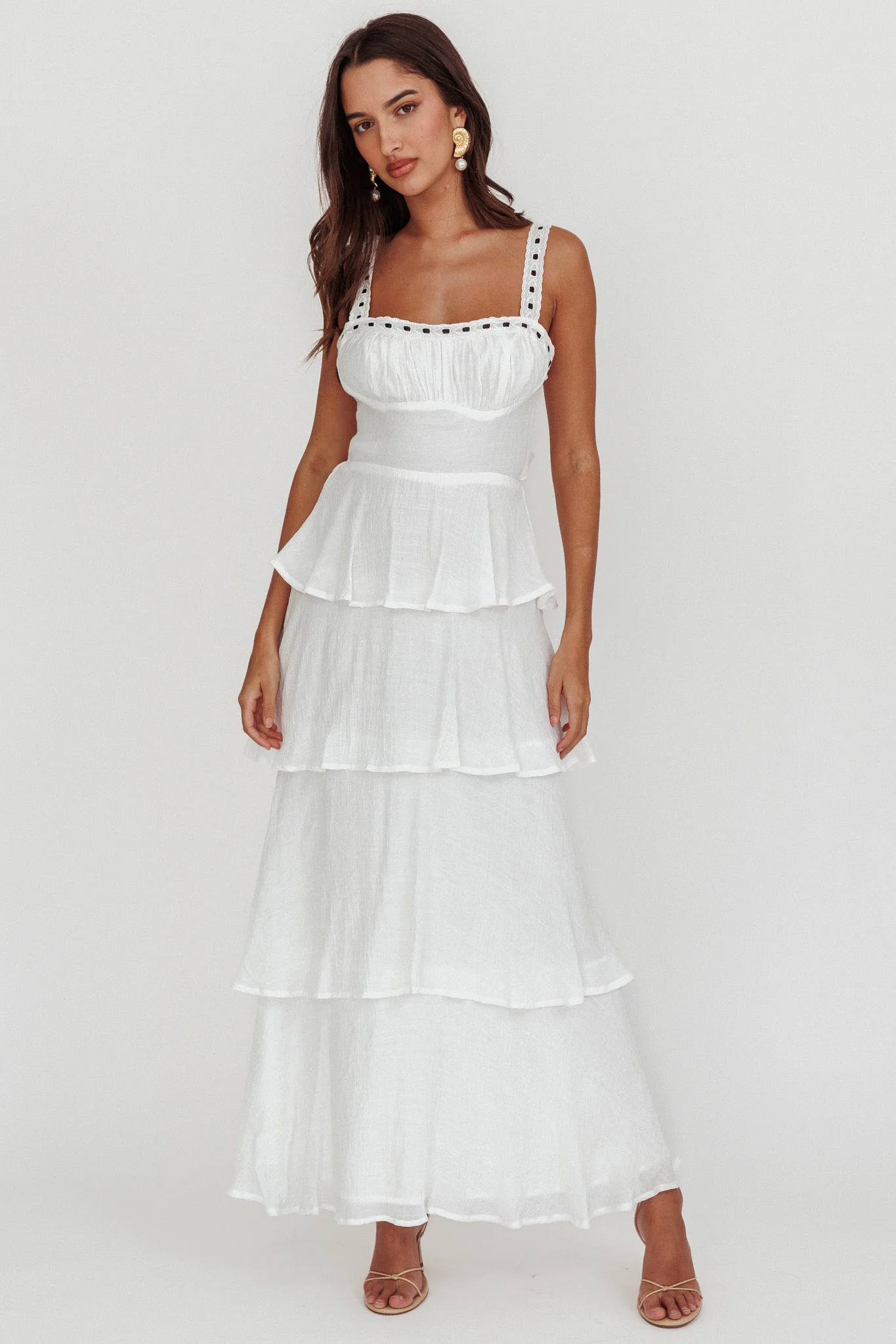 Provence Bloom Tiered Ruffle Maxi Dress White - Sonourner