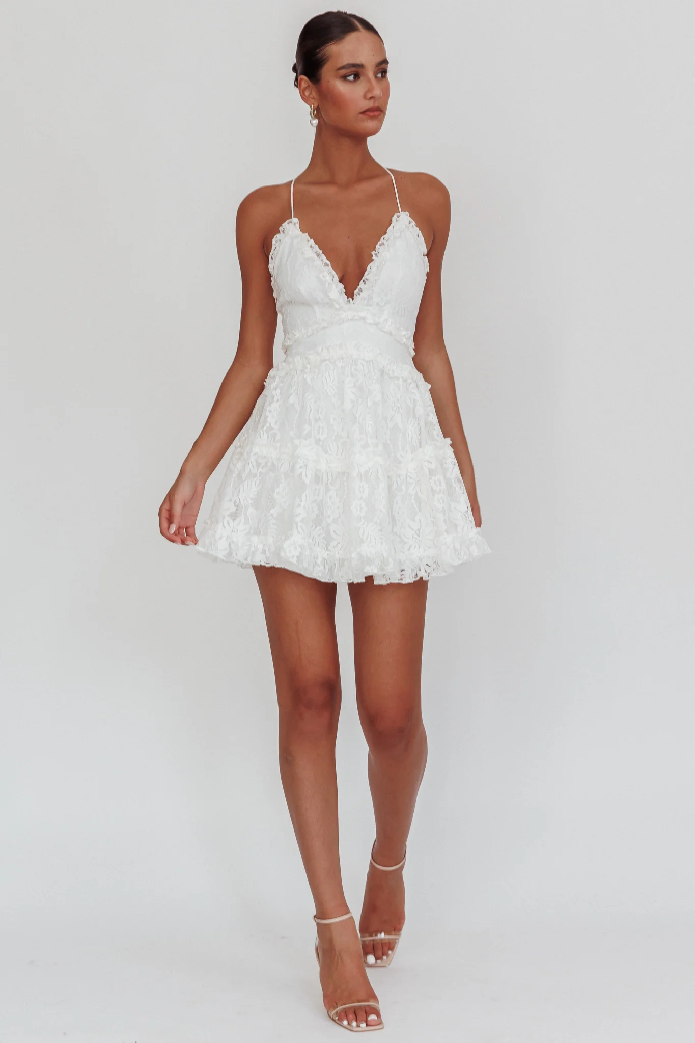 Laney Low Back Cami Strap Dress Lace White - Sonourner