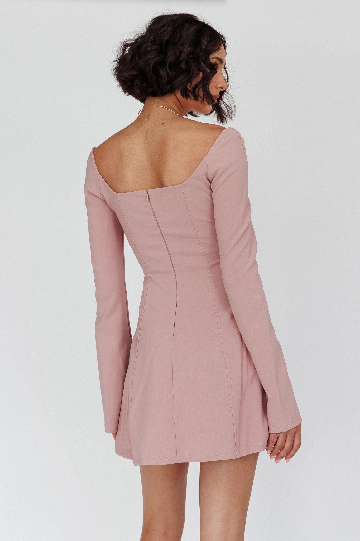 Kieran Long Sleeve A-Line Mini Dress Blush - Sonourner