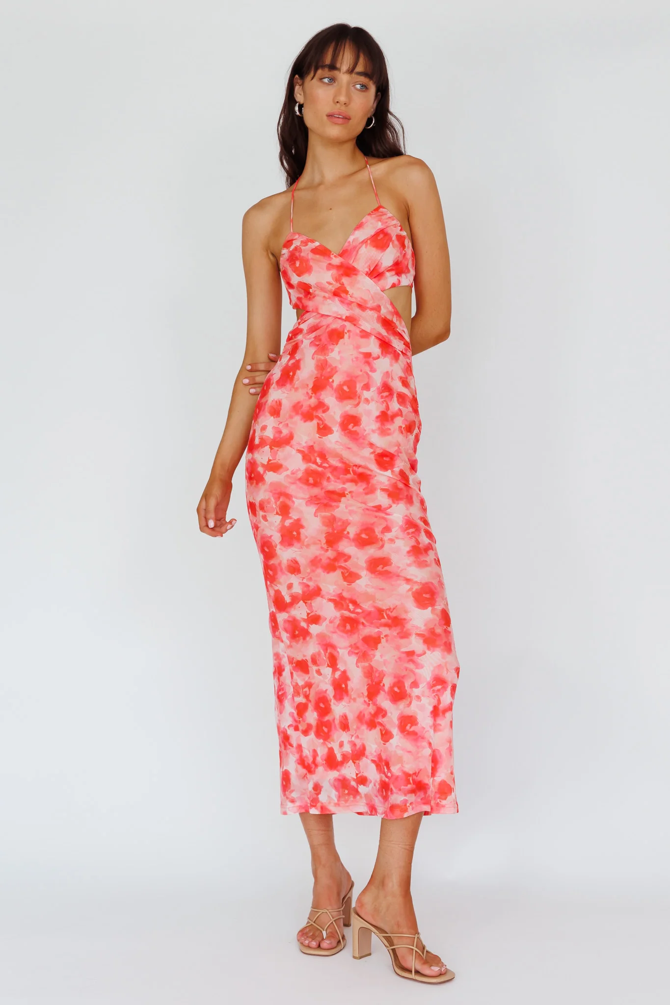 Alivia Tied Back Maxi Dress Floral Red - Sonourner