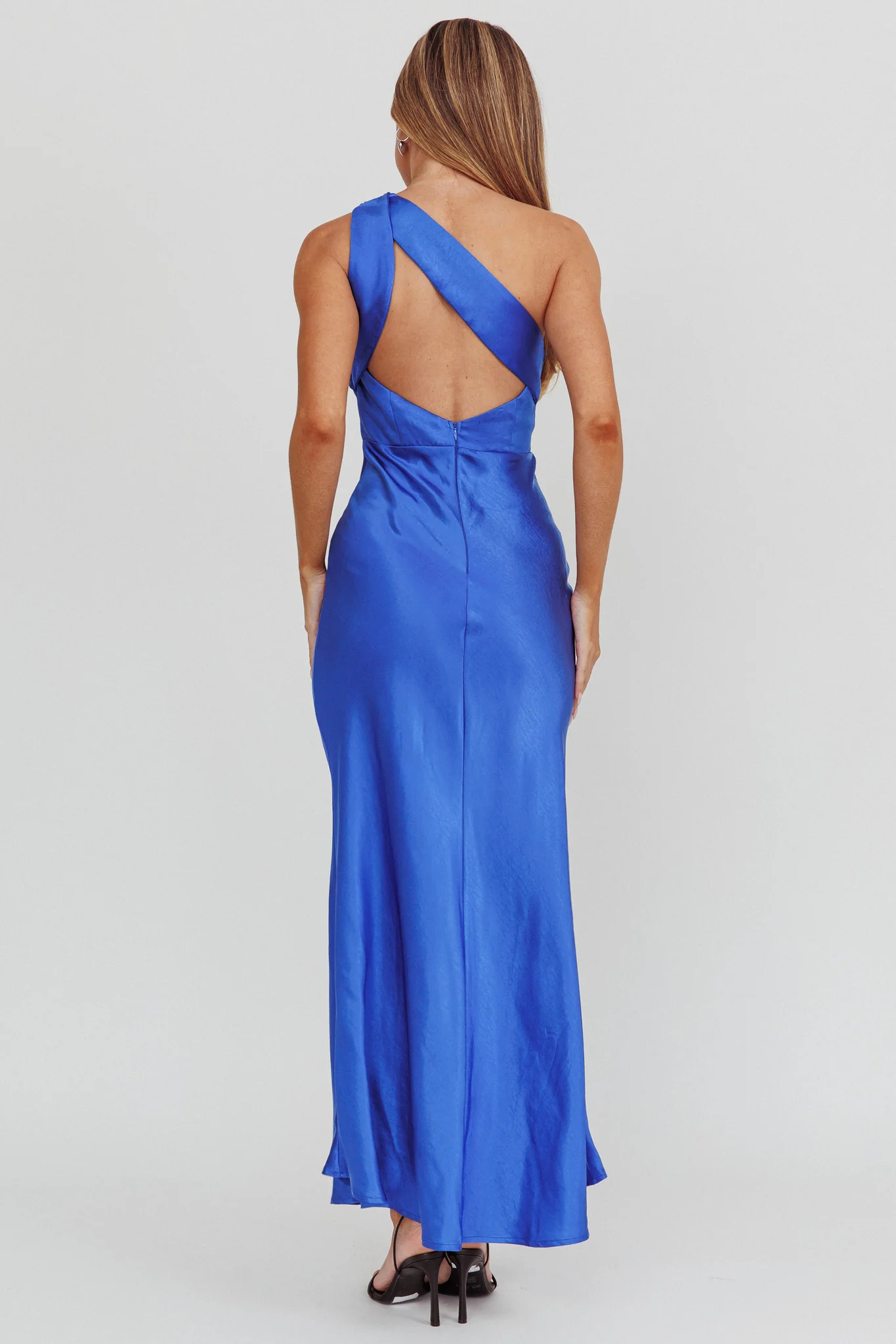 Fly Love Satin One Shoulder Maxi Dress Navy - Sonourner