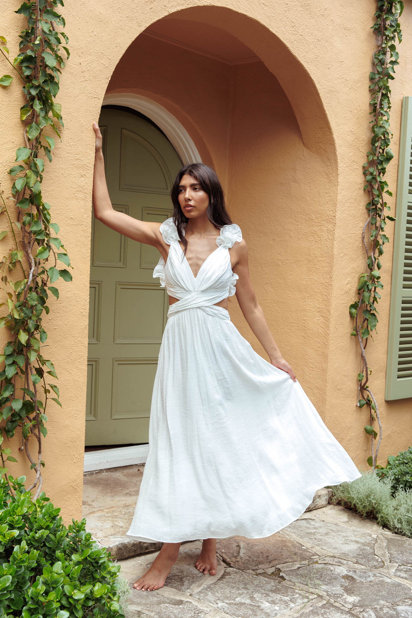 Madara Laced Back Ruffle Dress White - Sonourner