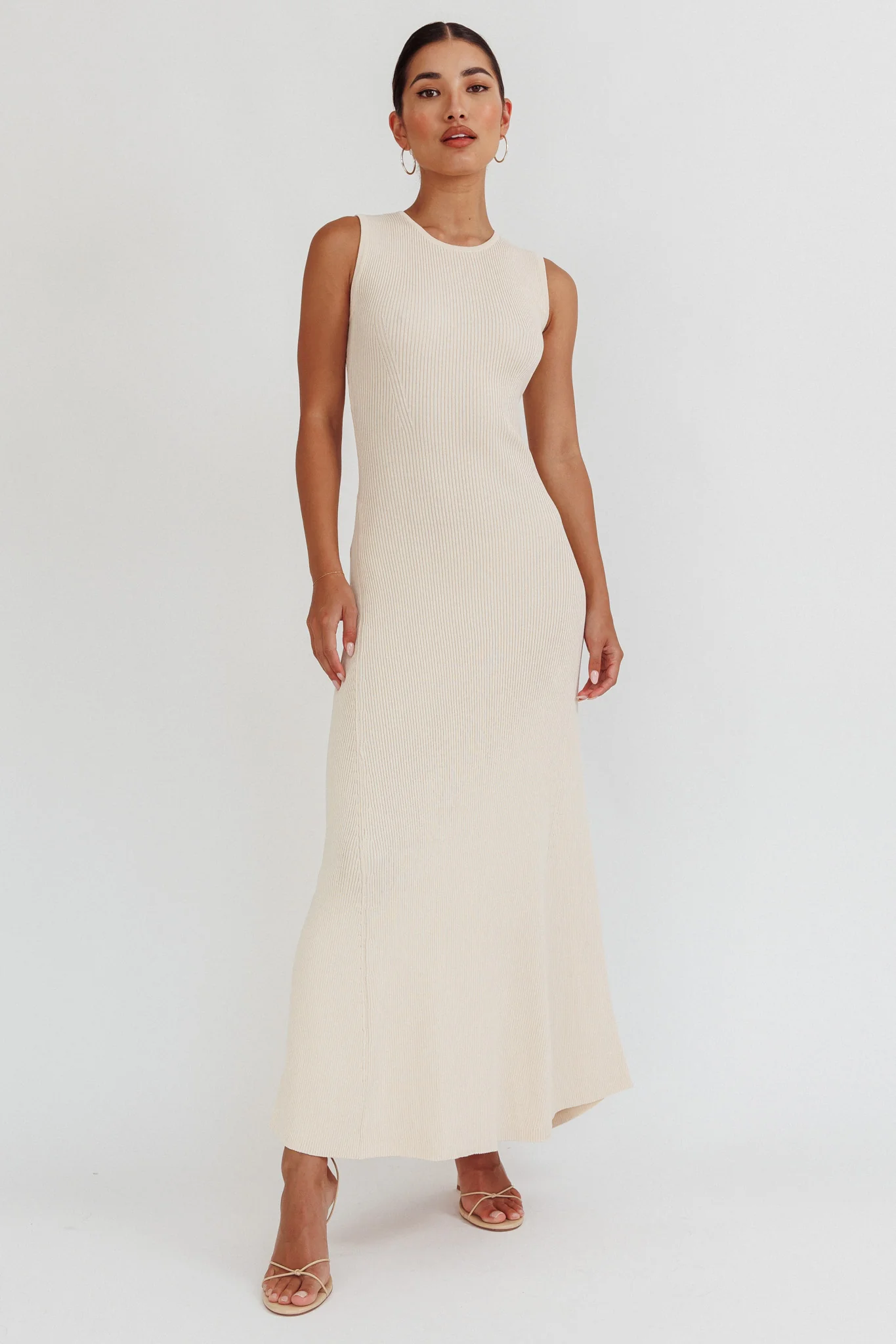 Braylee Sleeveless Ribbed Knit Maxi Dress Cream - Sonourner