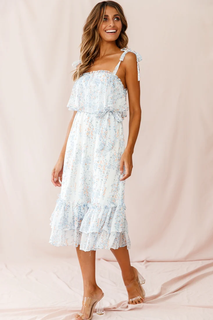 Maeve Shoulder Tie Layered Ruffle Dress White - Sonourner