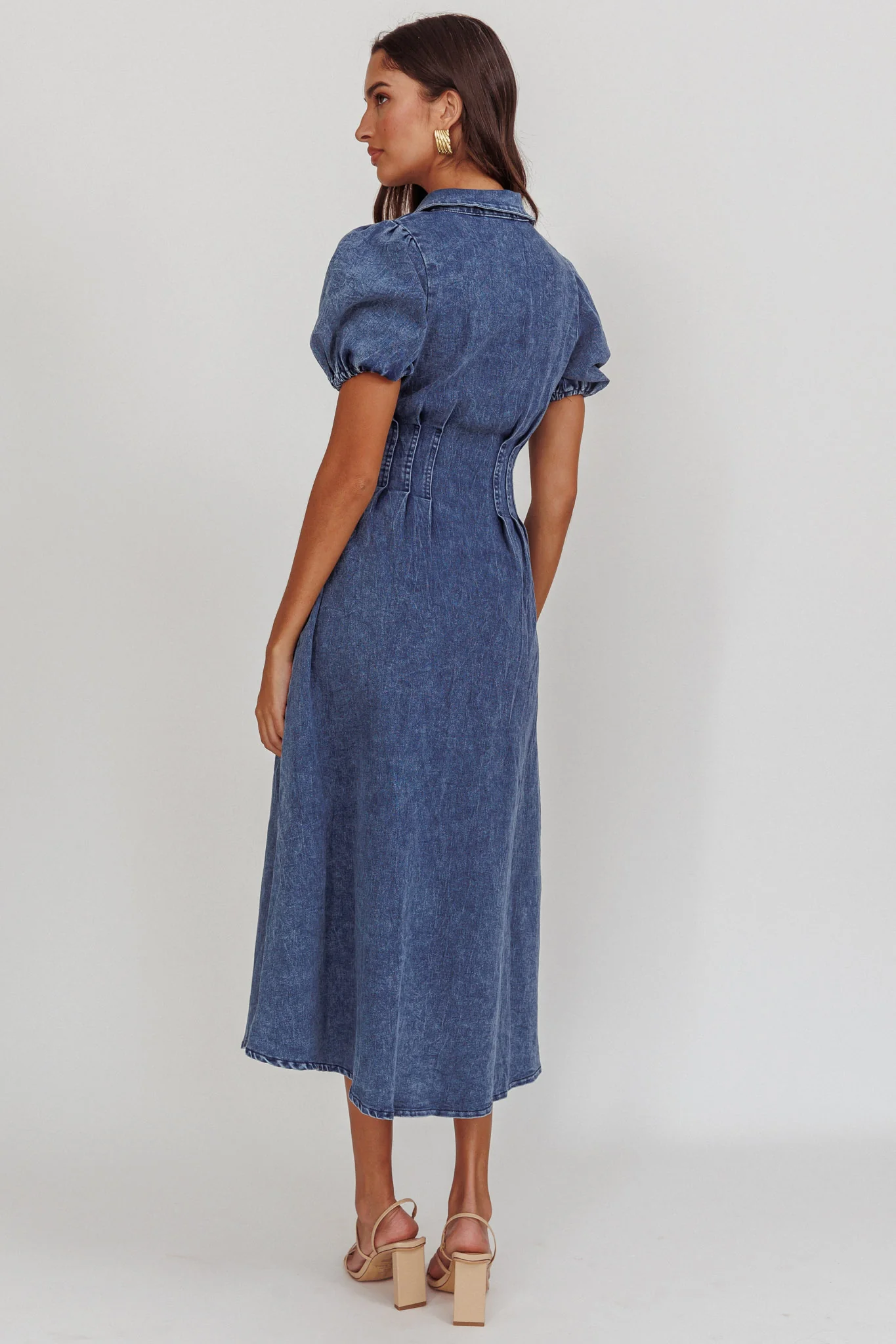 Zurich Pleated Waist Midi Dress Denim Dark Blue - Sonourner