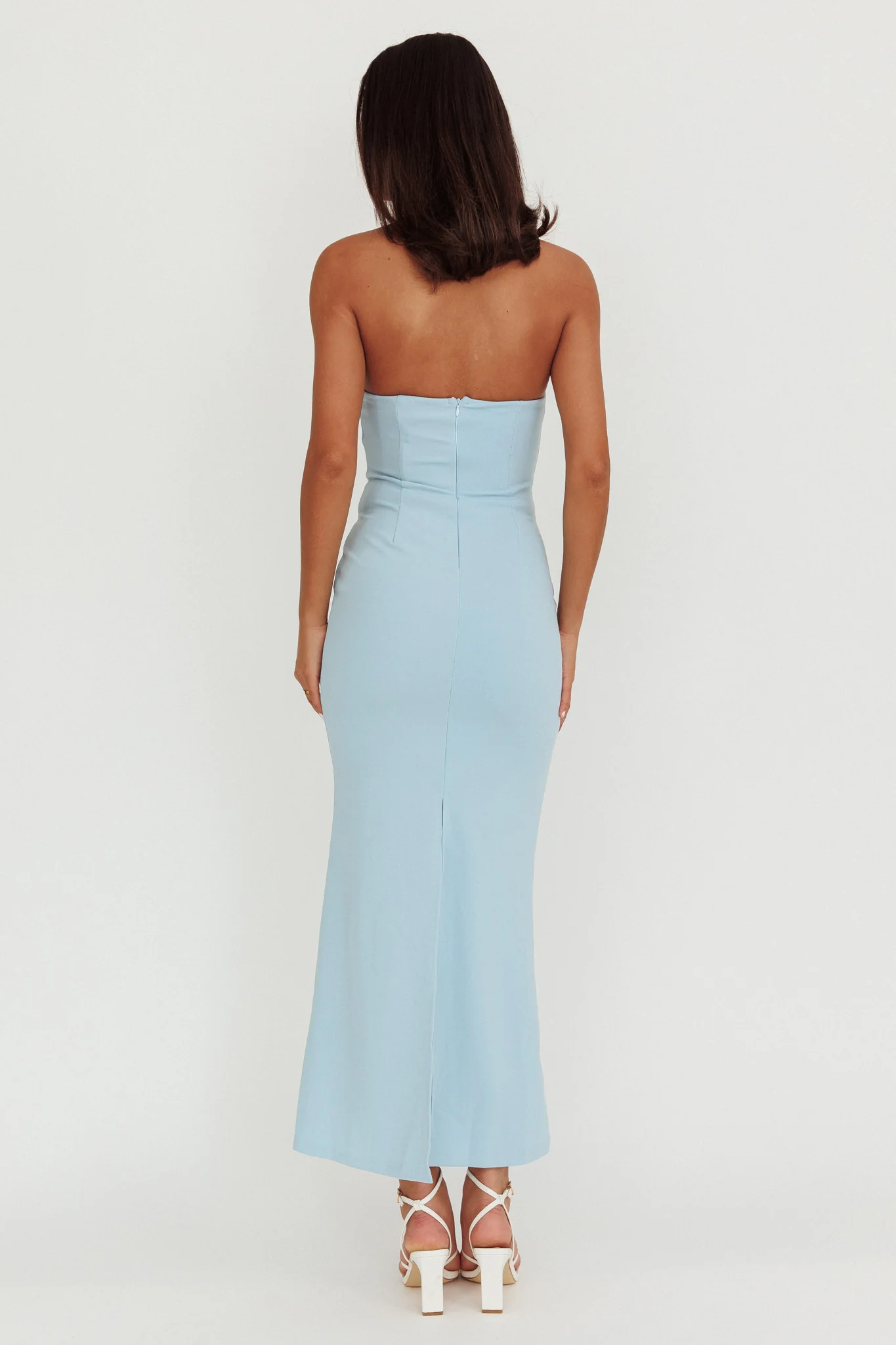 Well Versed Strapless Pleat Bust Maxi Dress Blue - Sonourner