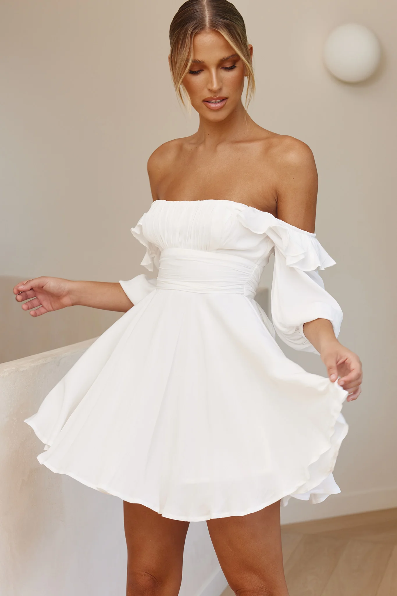 Only Yours Frill Trim Waist Tie Satin Mini Dress White - Sonourner