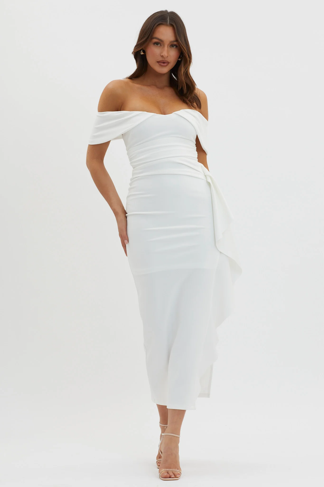 Lillianne Off-Shoulder Side Ruffle Maxi Dress White - Sonourner