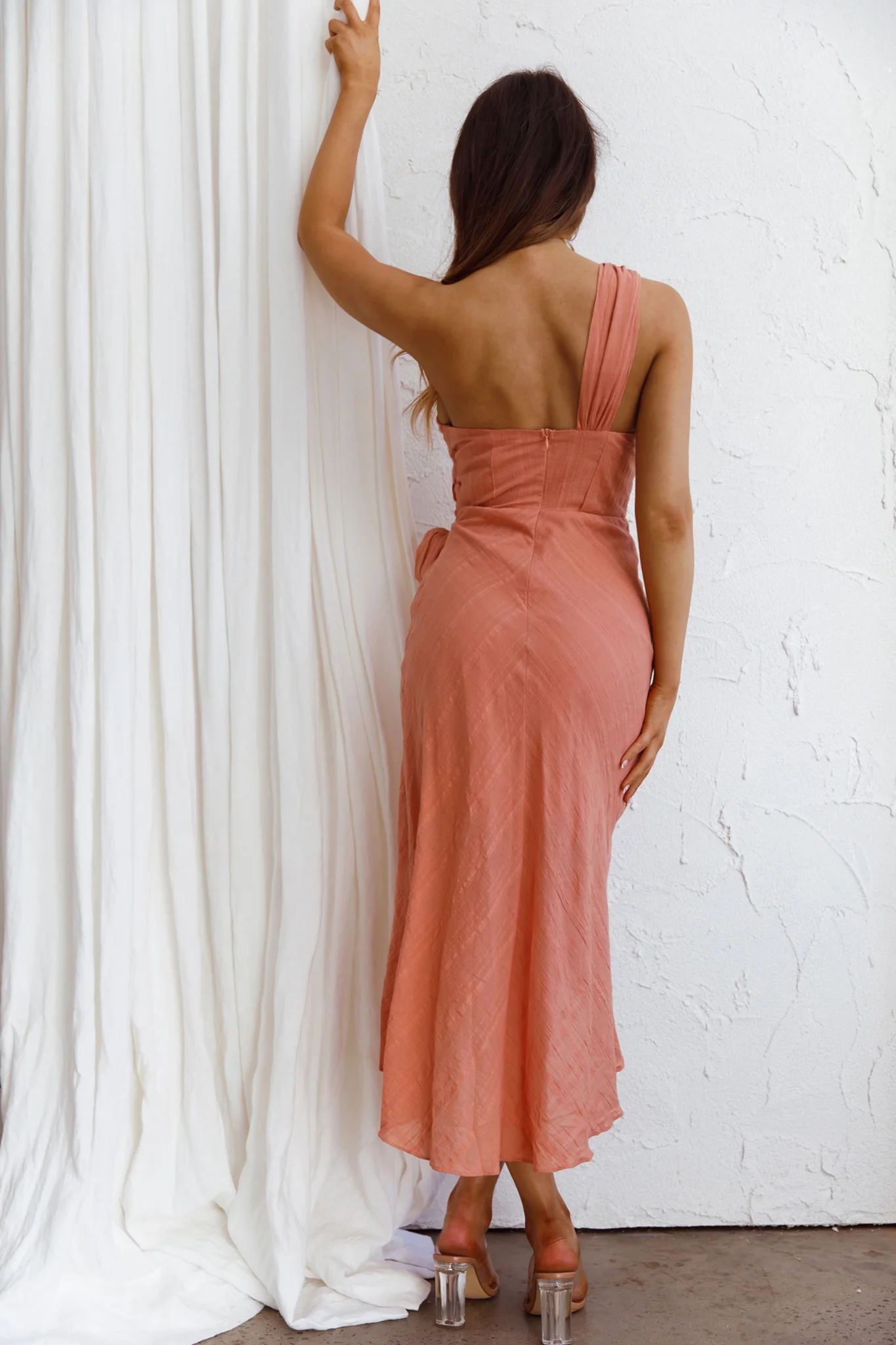Island Time One-Shoulder Midi Dress Peach - Sonourner