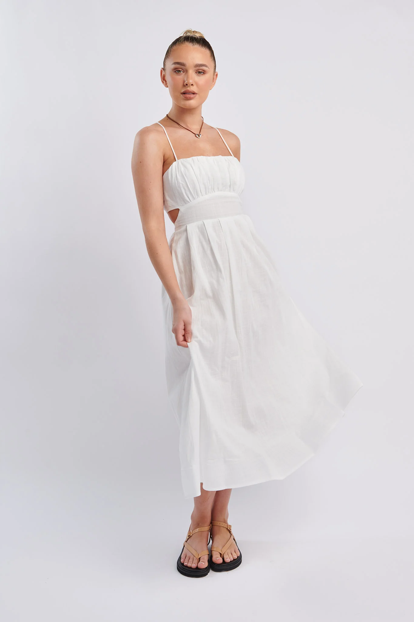 June Sun Tied Back Midi Dress White - Sonourner