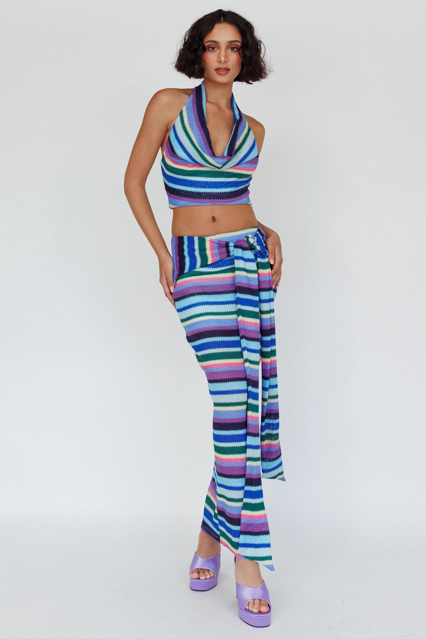 Sammi Tie Waist Knit Maxi Skirt Purple Multi - Sonourner