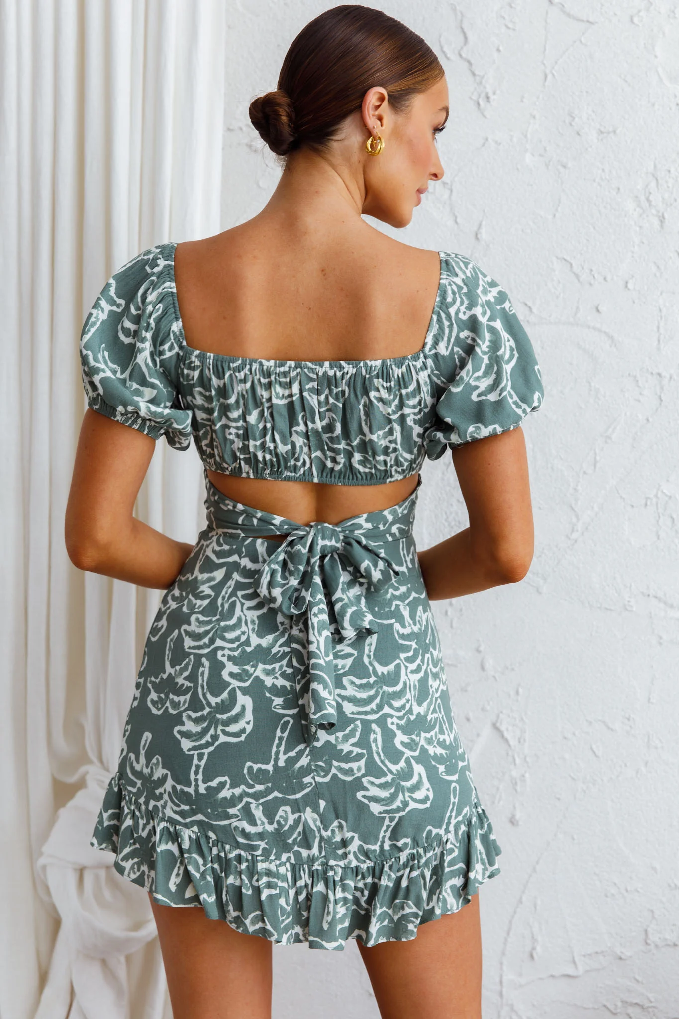 Palm Beach Puff Sleeve Dress Printed Green - Sonourner
