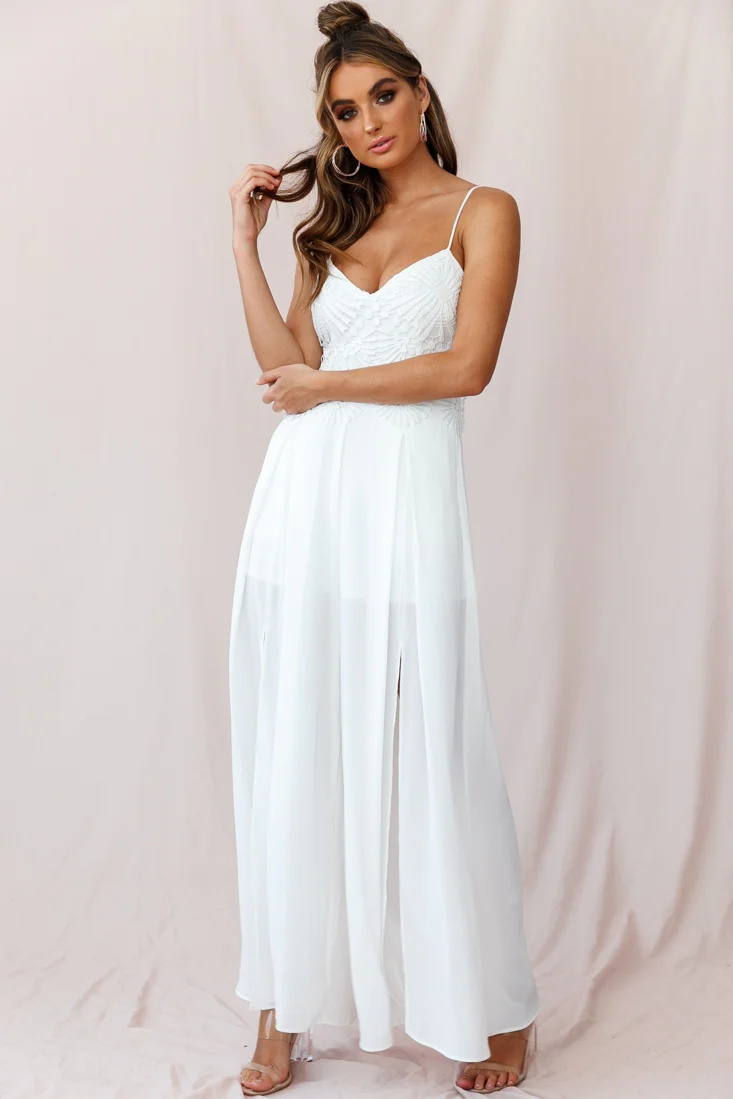 Ada Applique Embroidery Bust Wide Leg Jumpsuit White - Sonourner