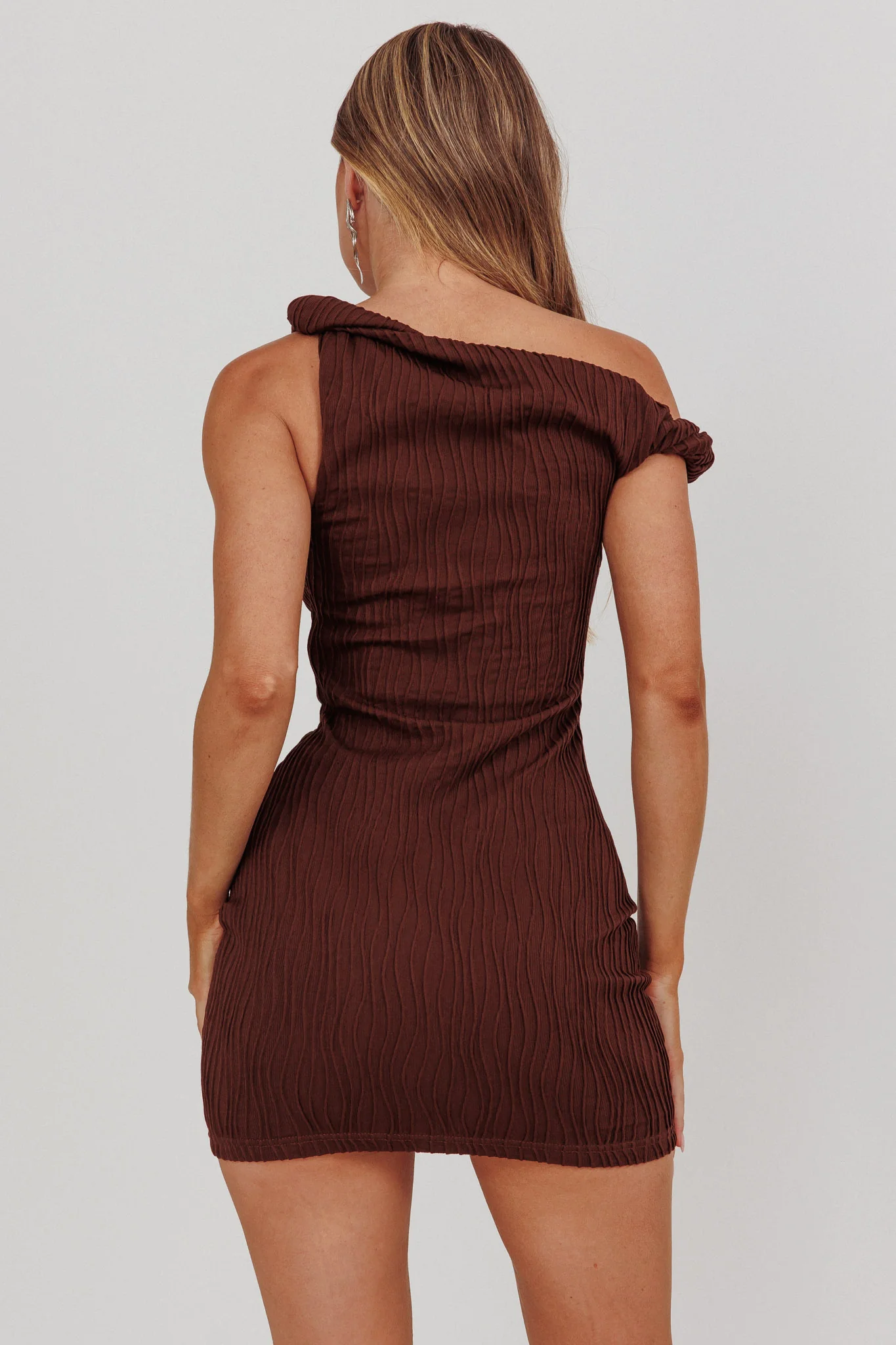 Lingering Love One-Shoulder Mini Dress Brown - Sonourner