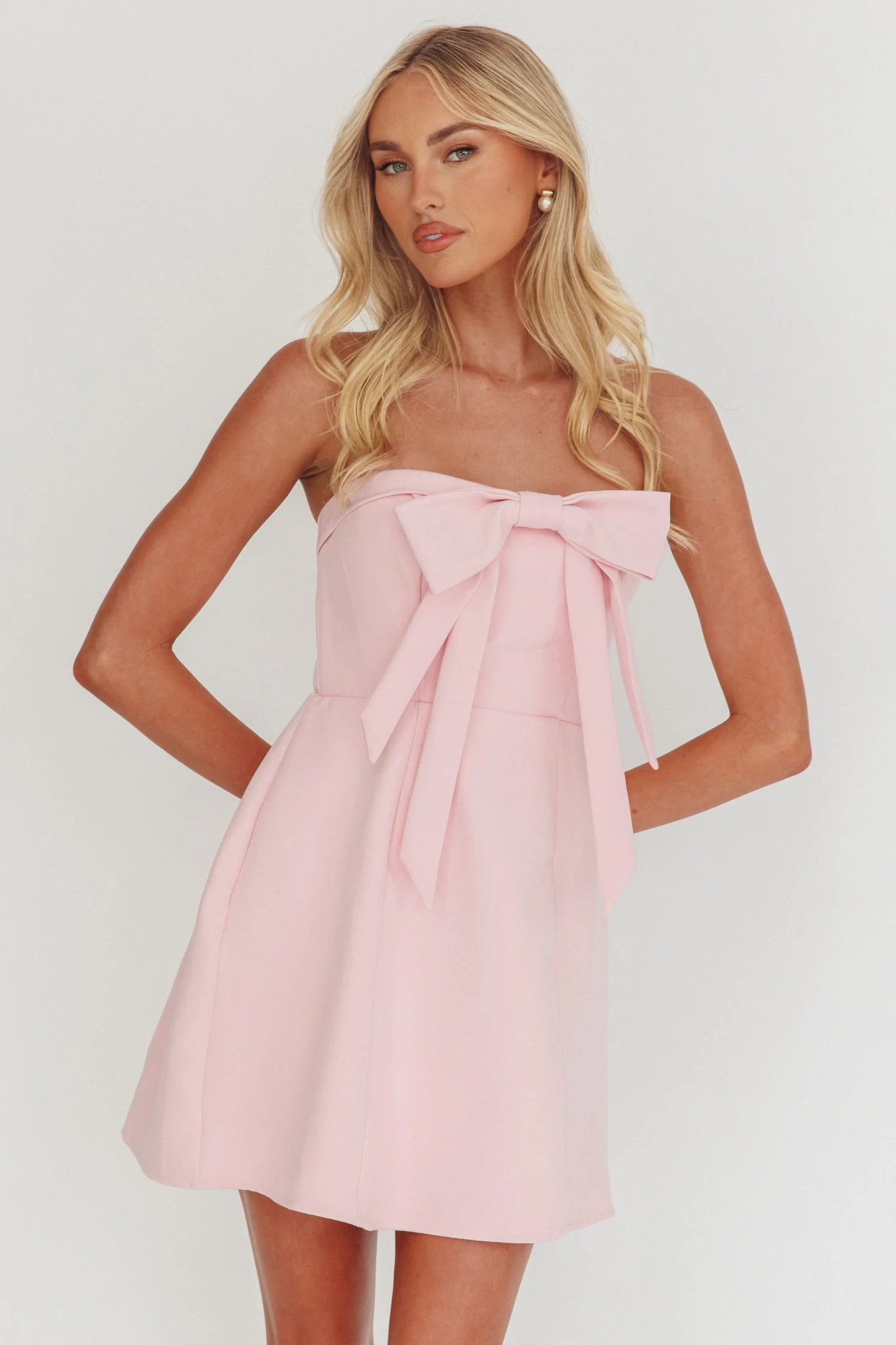 Lollipop Strapless Bow Bust Mini Dress Pink Sorbet - Sonourner
