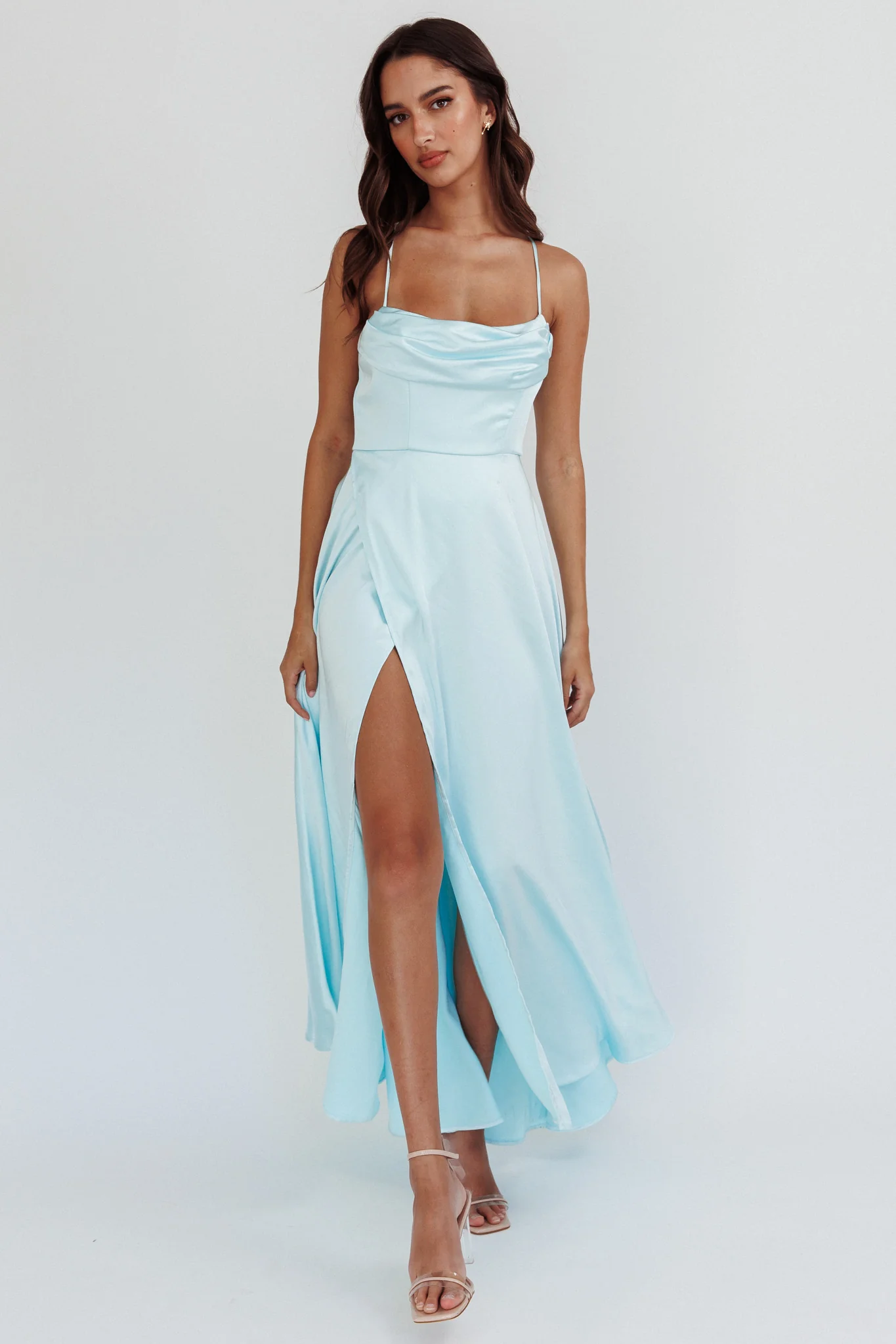 Inner Light Gathered Bust Split Maxi Dress Mint - Sonourner