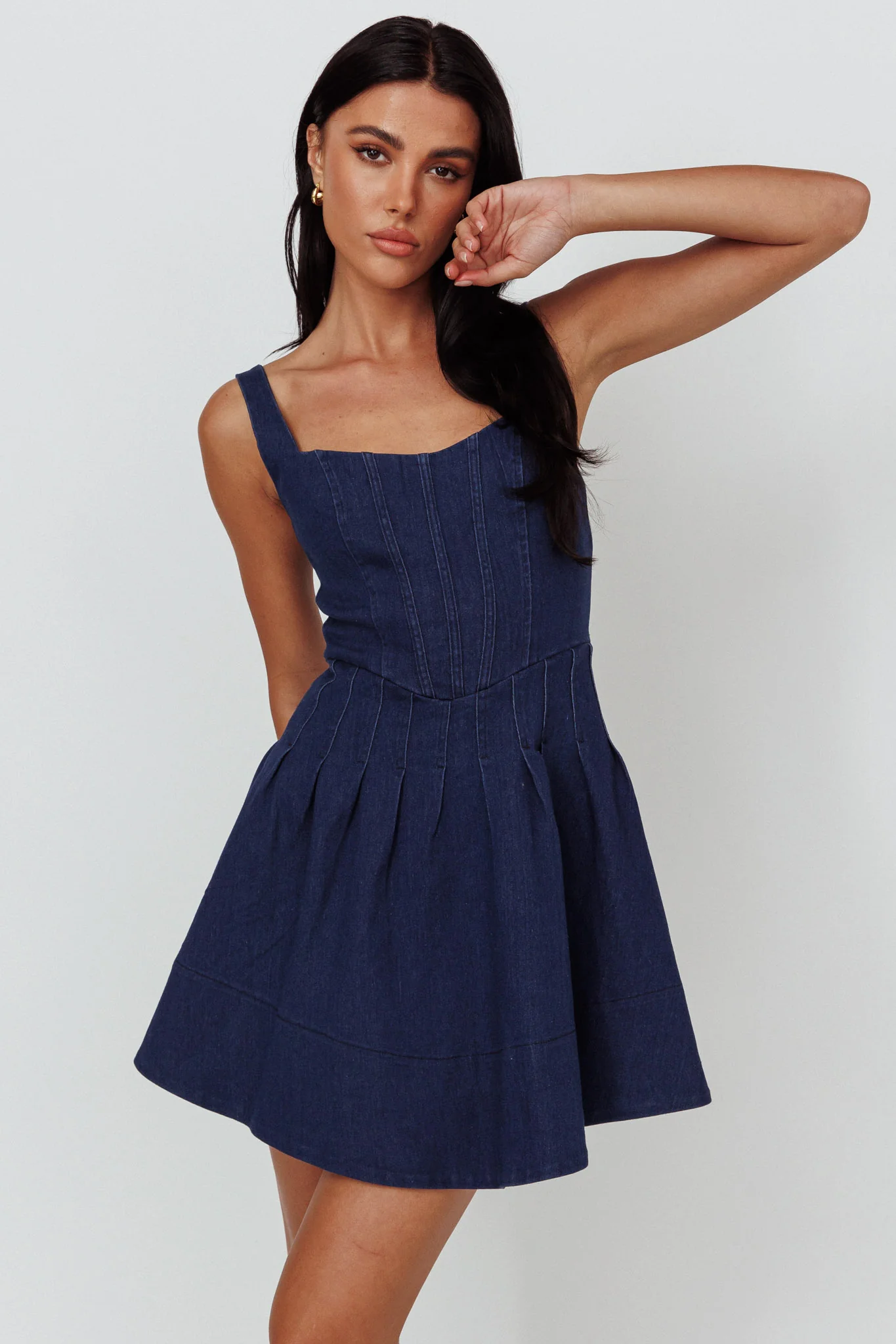 Talisa Pintuck Pleat Waist Mini Dress Dark Blue - Sonourner