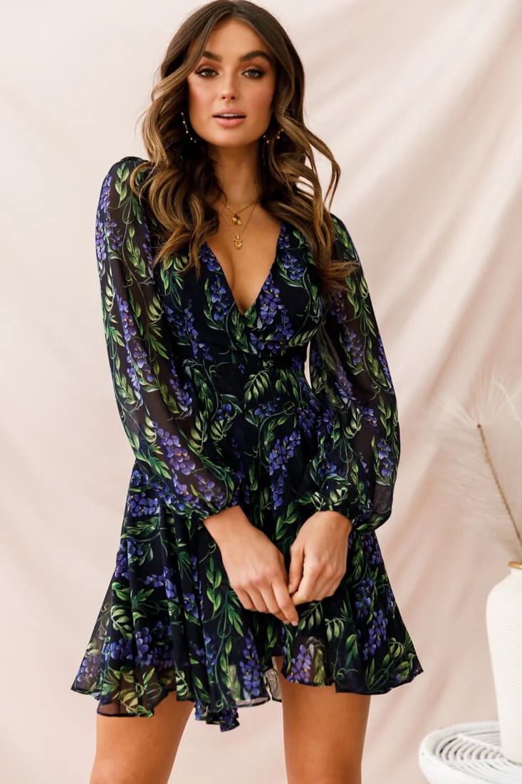 Wisteria Lane Long Sleeve Tea Dress Navy - Sonourner