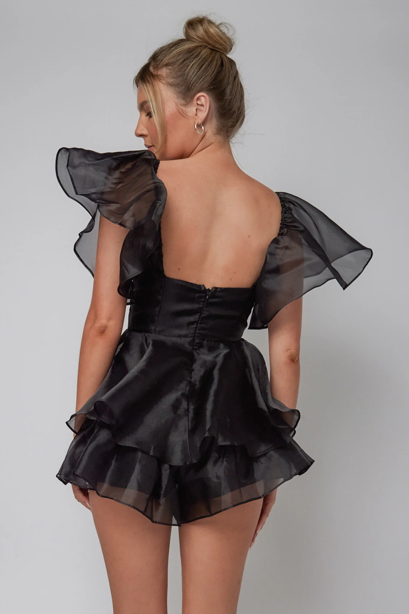 Aphrodite Angel Sleeve Layered Romper Black - Sonourner