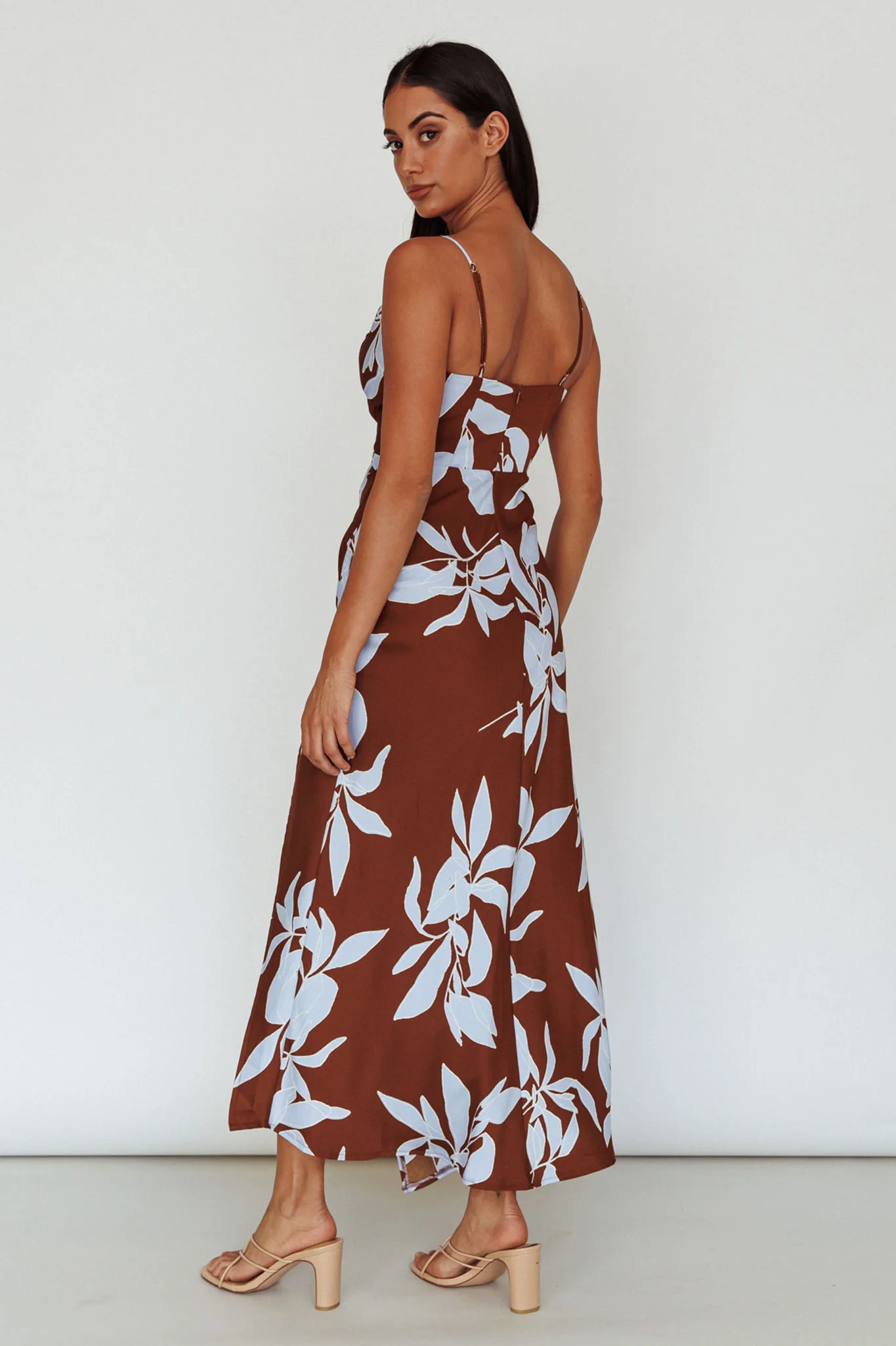Morea Cowl Neck Maxi Dress Floral Brown - Sonourner