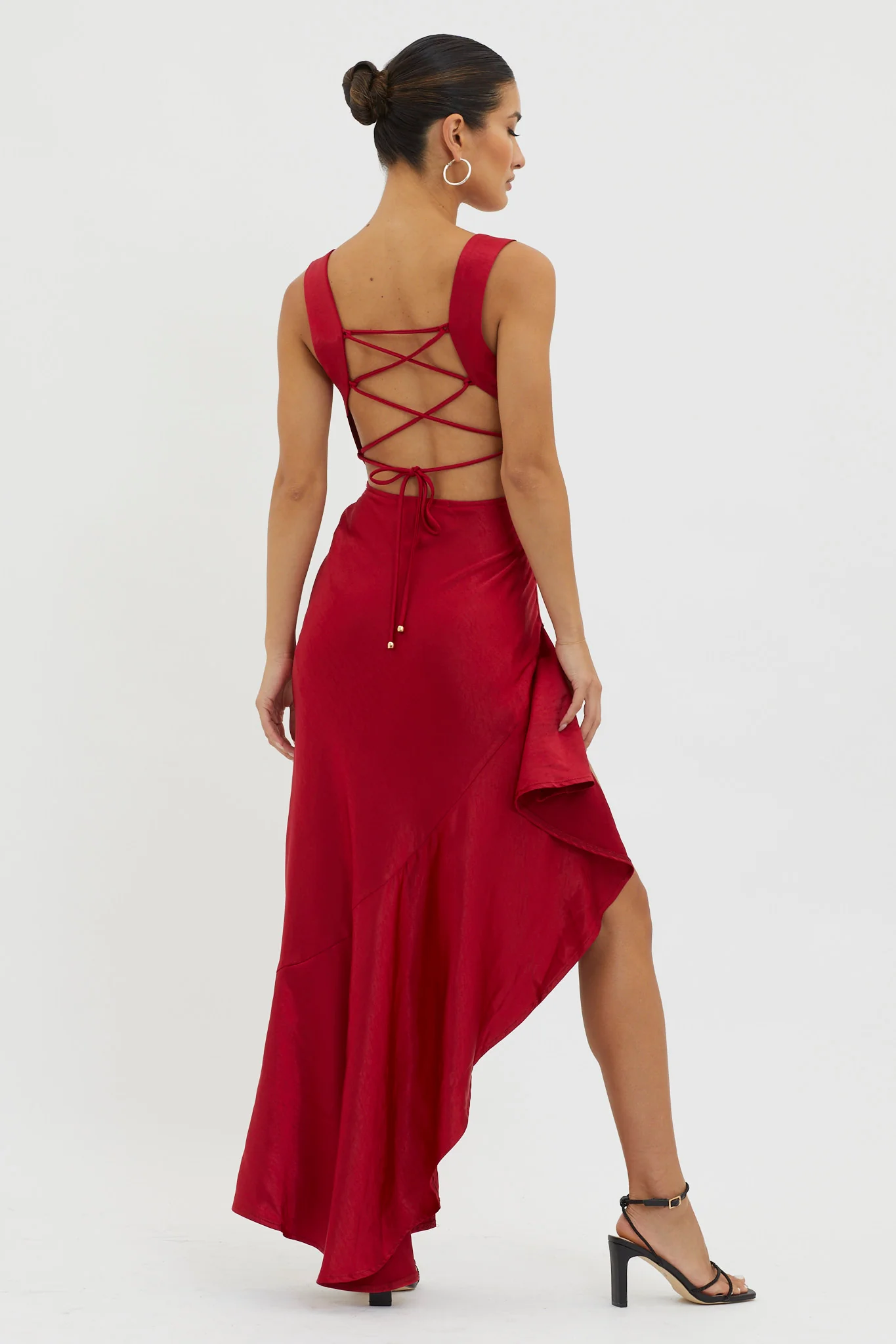 Ellianna Lace-Up Back Maxi Dress Red - Sonourner