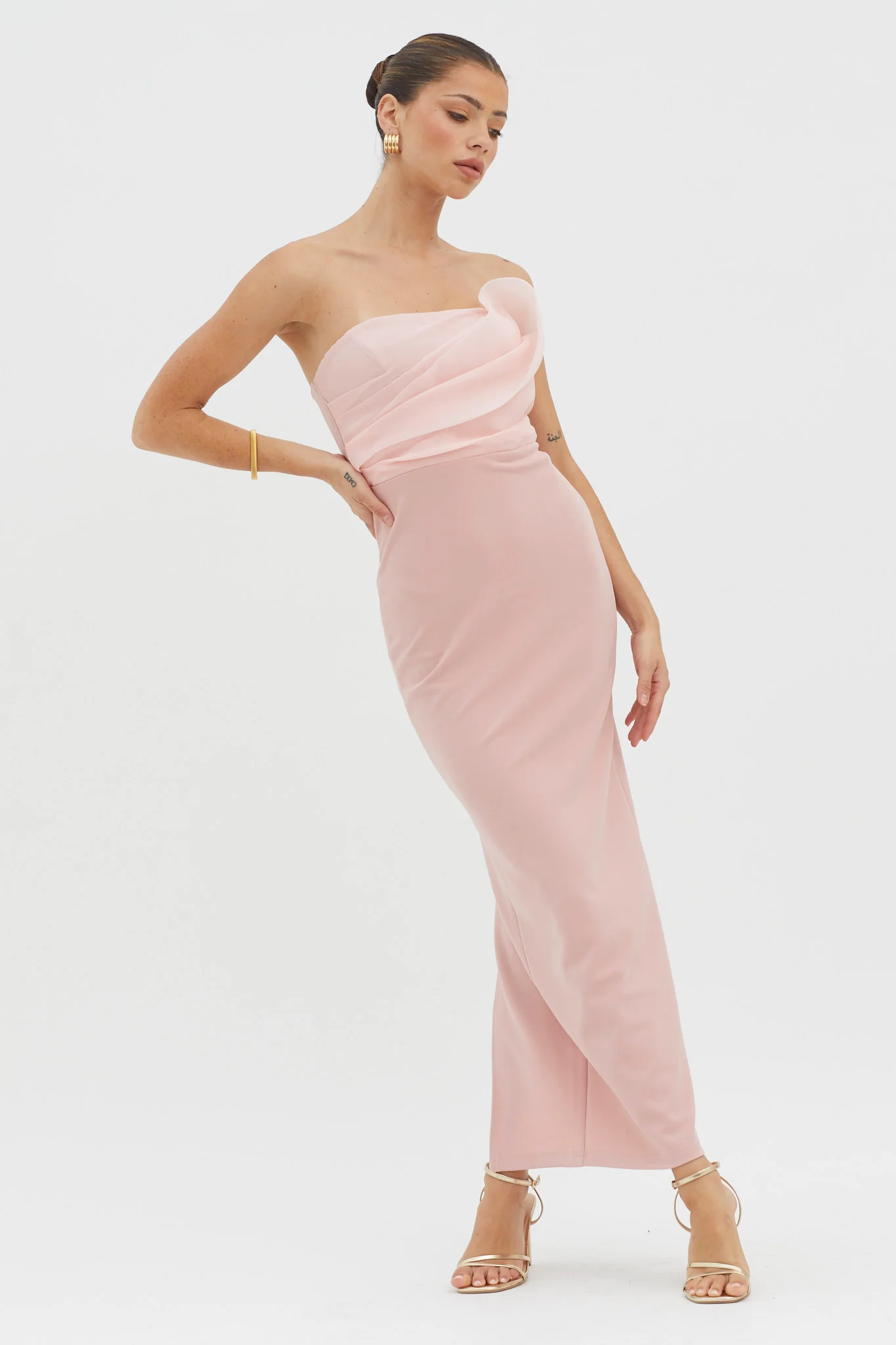 Karaline Strapless Bust Accent Maxi Dress Blush - Sonourner
