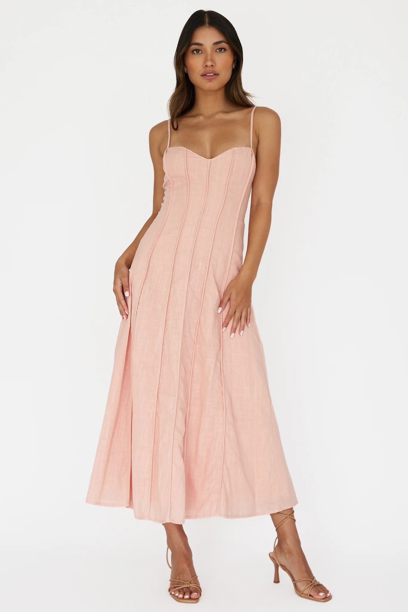 Vacay Pintuck Pleat Midi Dress Pink - Sonourner