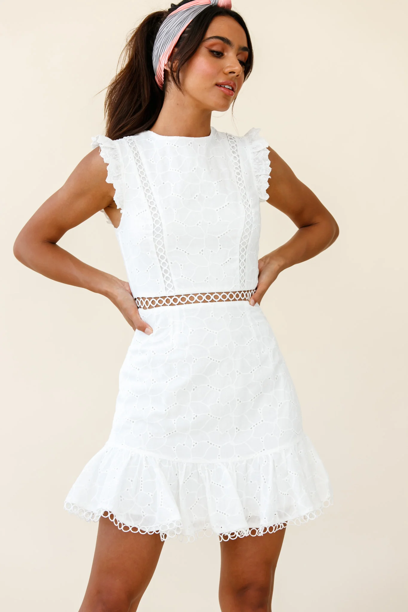 Reaching For Stars Corset Back Broderie Anglaise Dress White - Sonourner