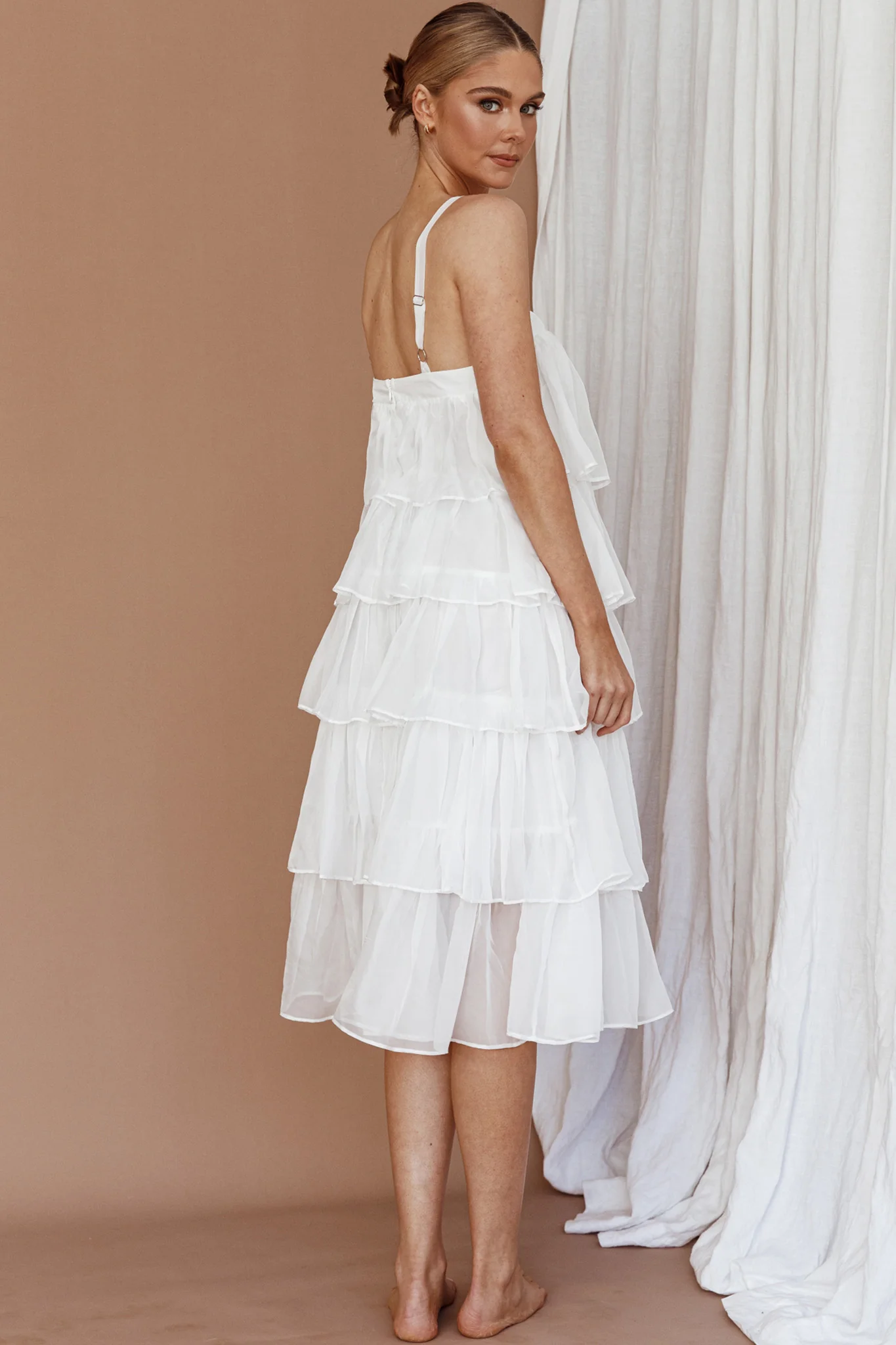 Merry Layered Frill Midi Dress White - Sonourner