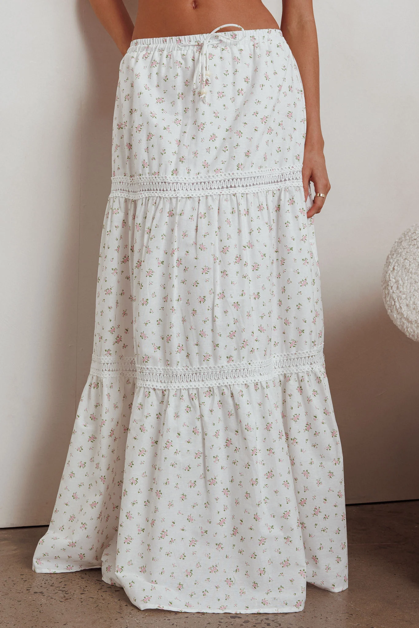 Canyon Cove Crochet Trim Maxi Skirt Floral Pink - Sonourner