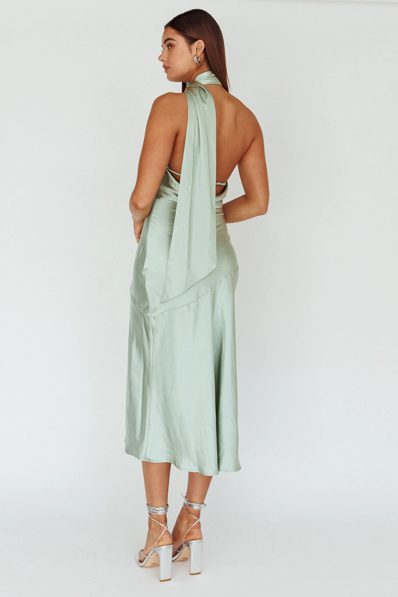 Italian Summer Tie Neck Midi Dress Sage - Sonourner