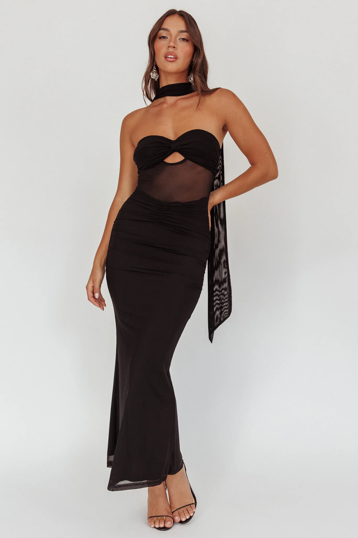 Oliana Strapless Mesh Maxi Dress Black - Sonourner
