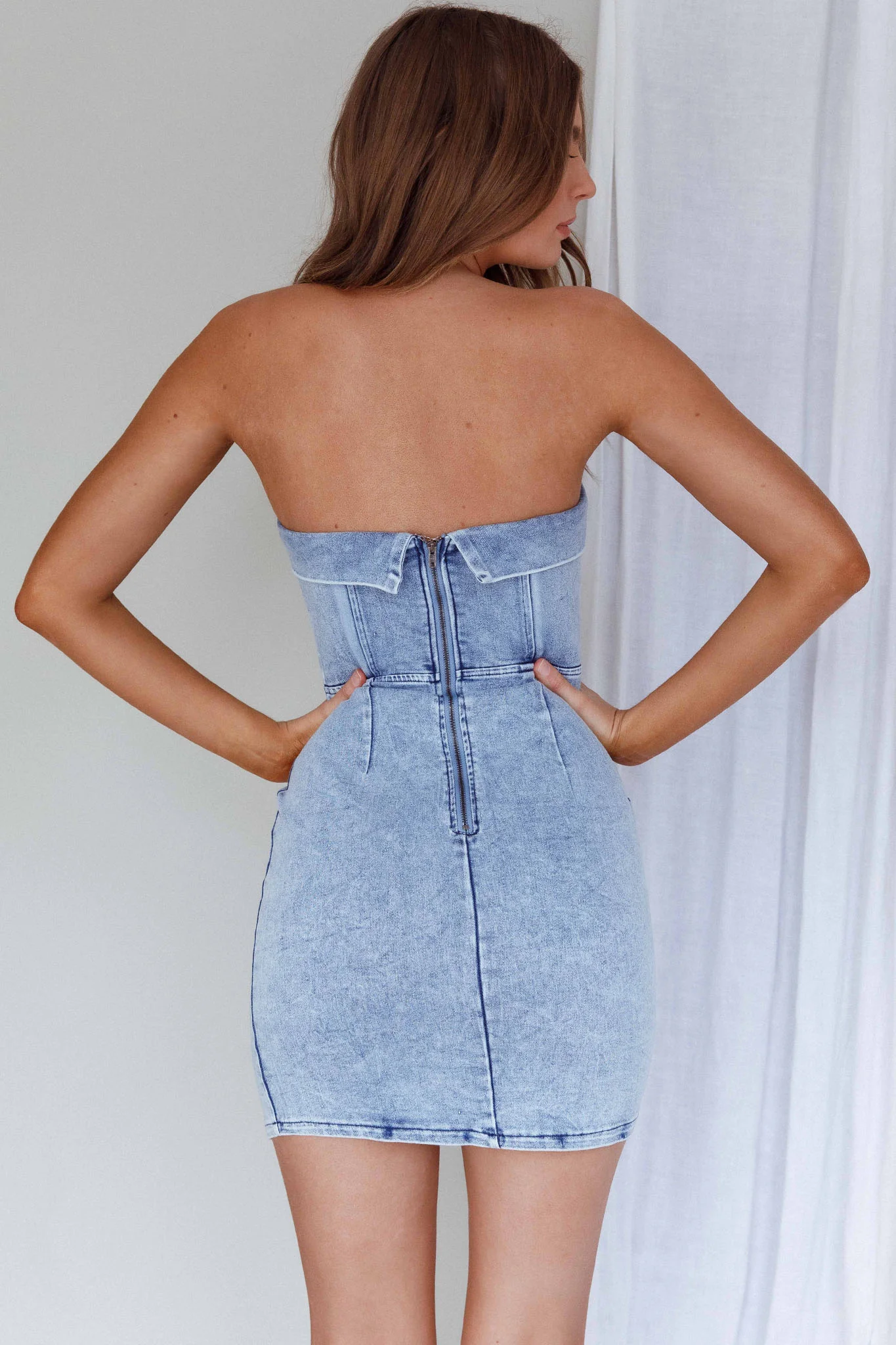 Press Play Strapless Mini Dress Denim Blue - Sonourner