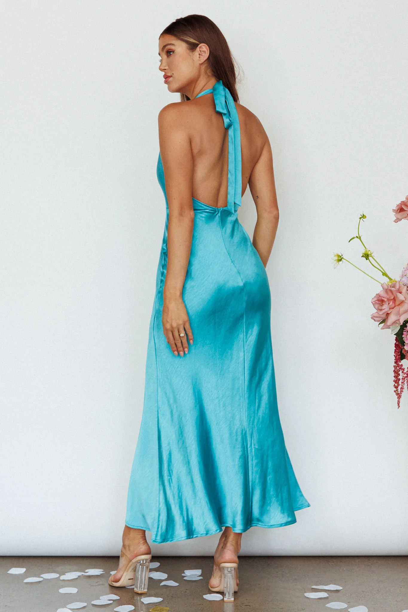 Oasis Diamante Halterneck Maxi Dress Turquoise - Sonourner