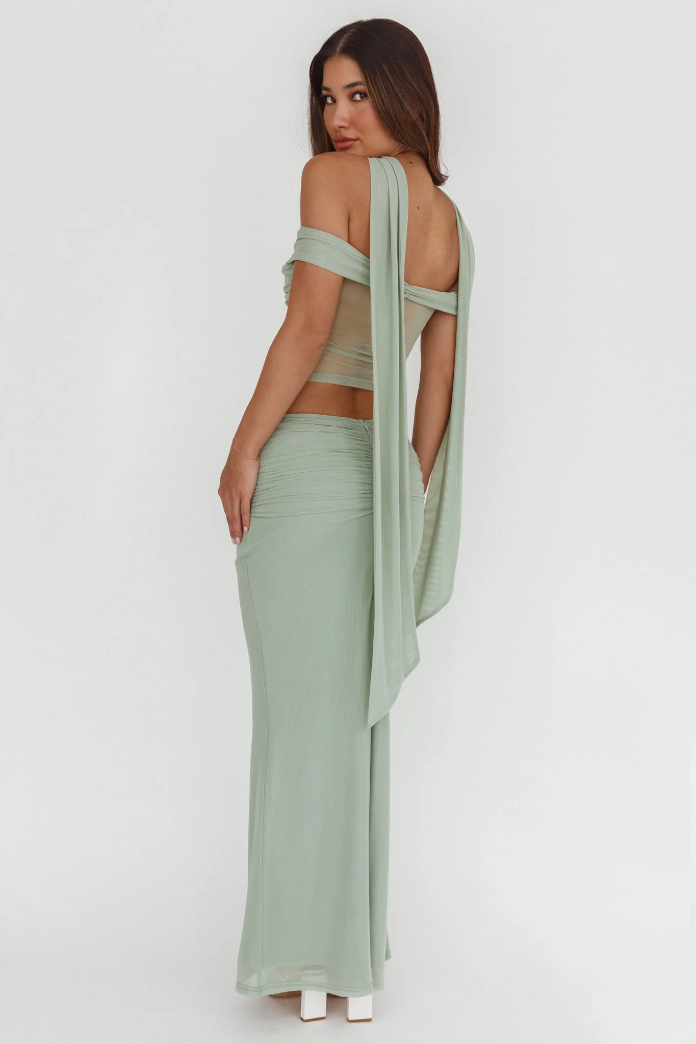 All The Lights Ruched Midi Skirt Sage - Sonourner