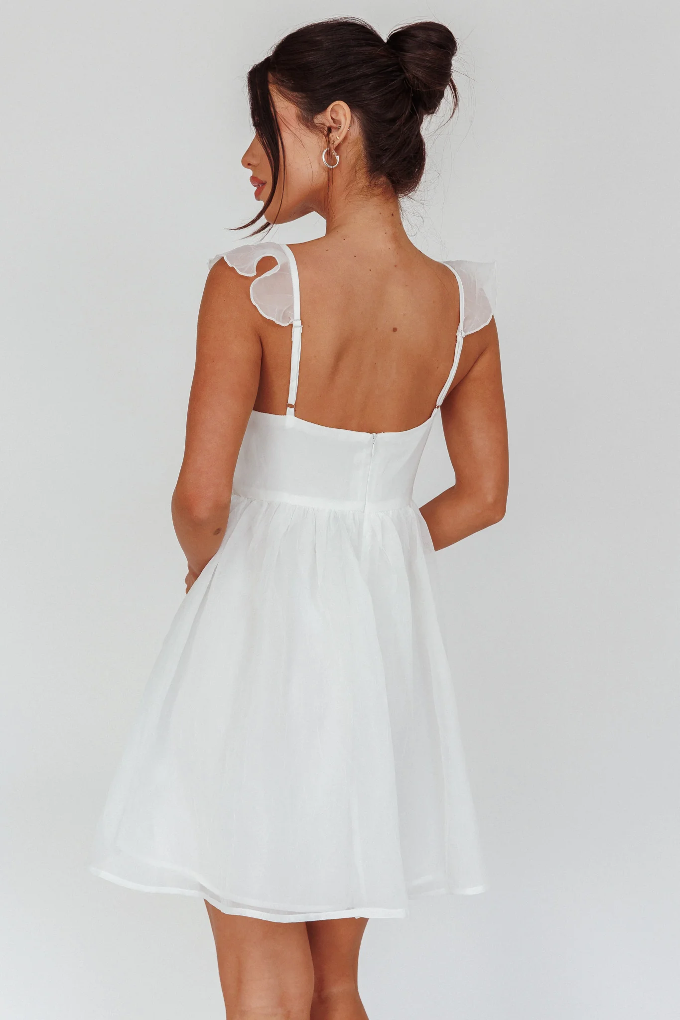 Zalia Ruffle Strap Babydoll Dress White - Sonourner