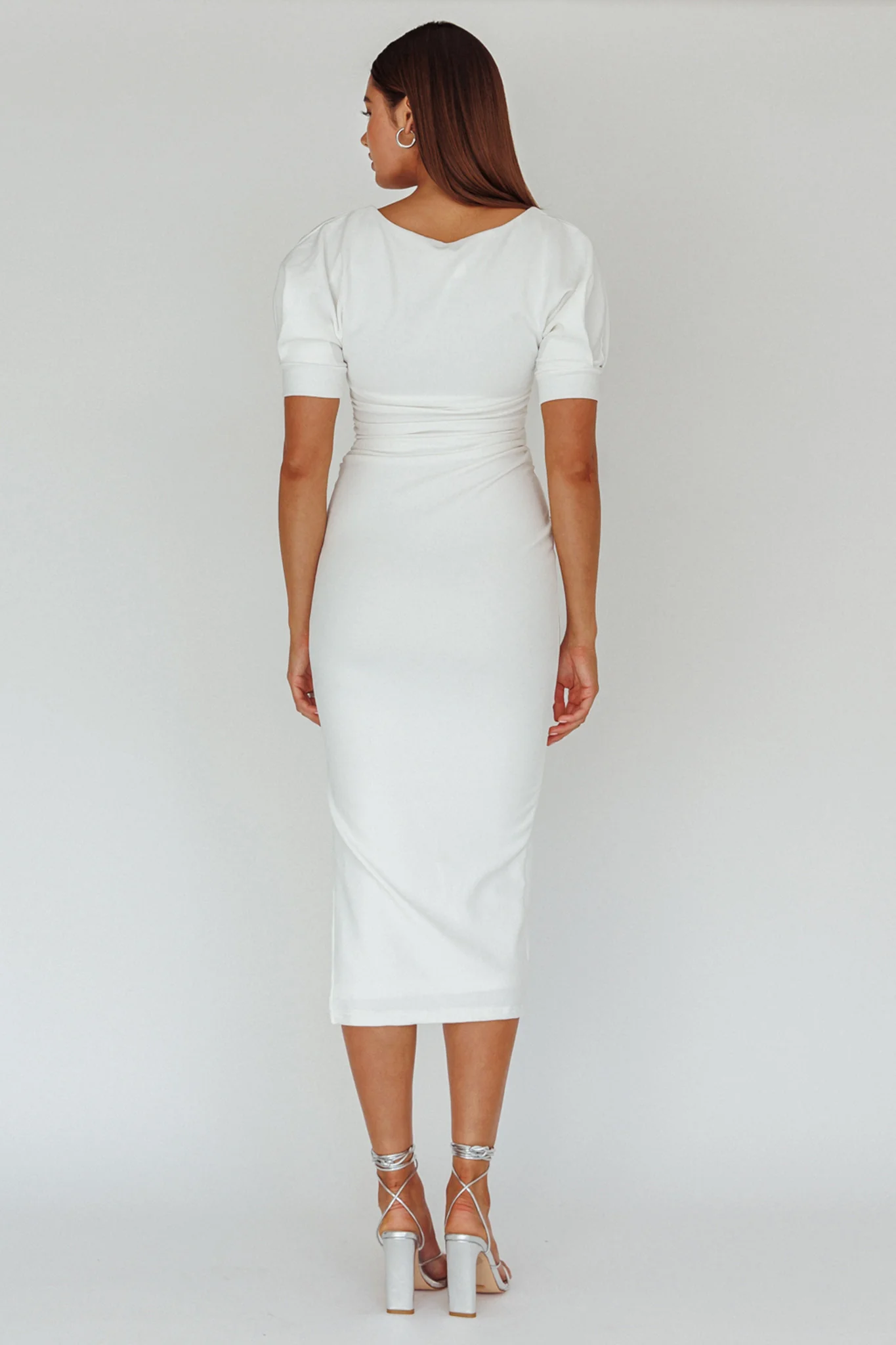 Valette Puff Sleeve Midi Dress White - Sonourner