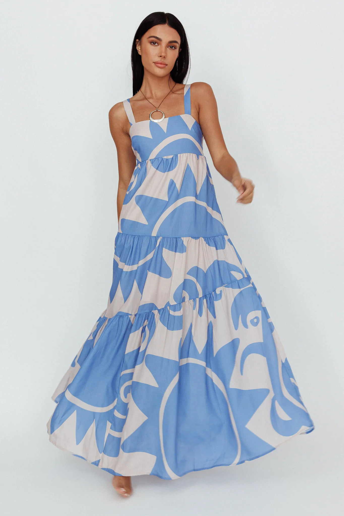 Indianna Square Neckline Maxi Dress Printed Lilac/Sand - Sonourner