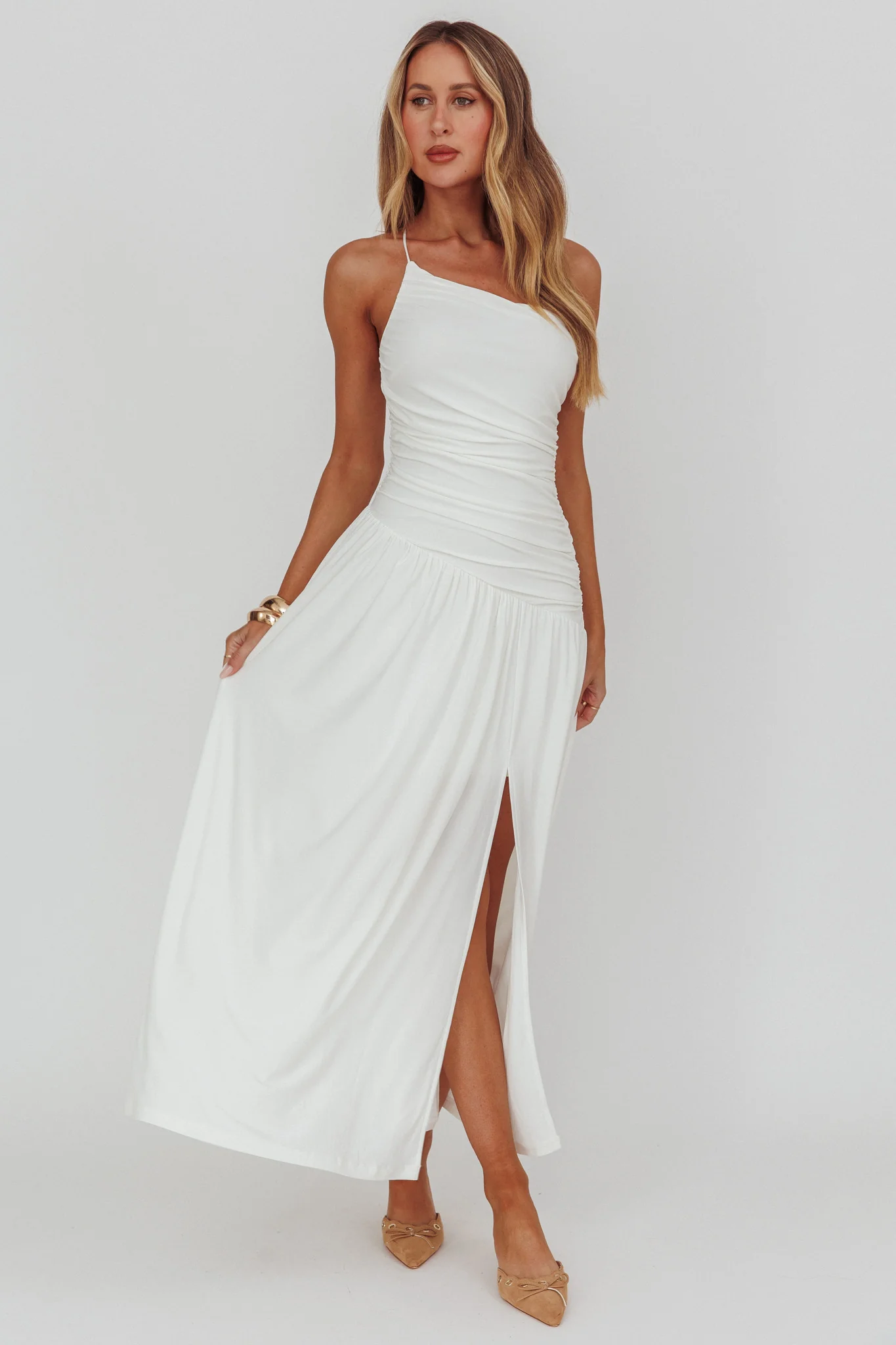 Destination One-Shoulder Maxi Dress White - Sonourner