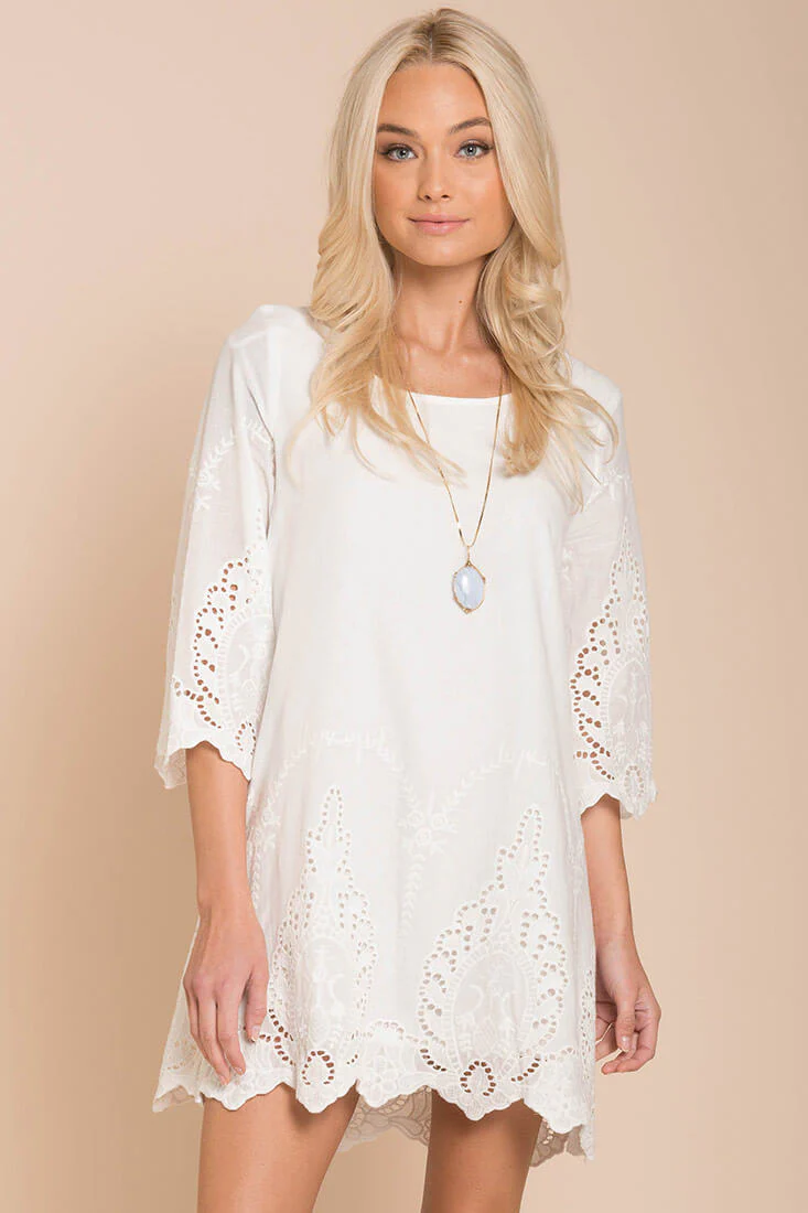 Marina Embroidered Tunic Dress White - Sonourner