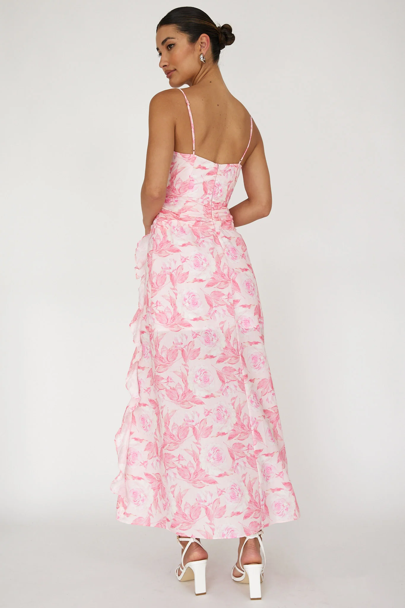 Serif Ruffle Trim Split Maxi Dress Pink - Sonourner