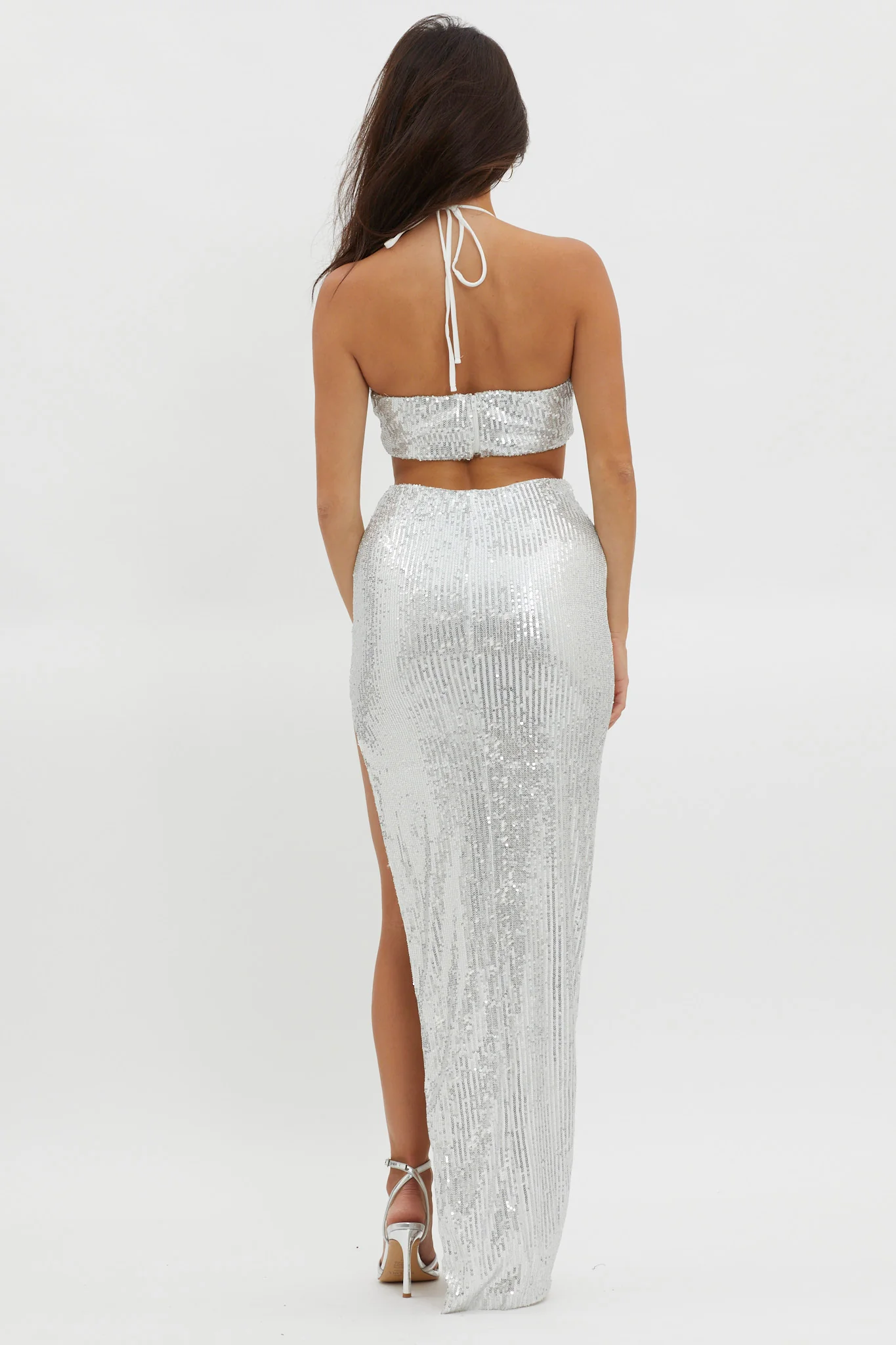 Astral Halterneck Sequin Dress Silver - Sonourner