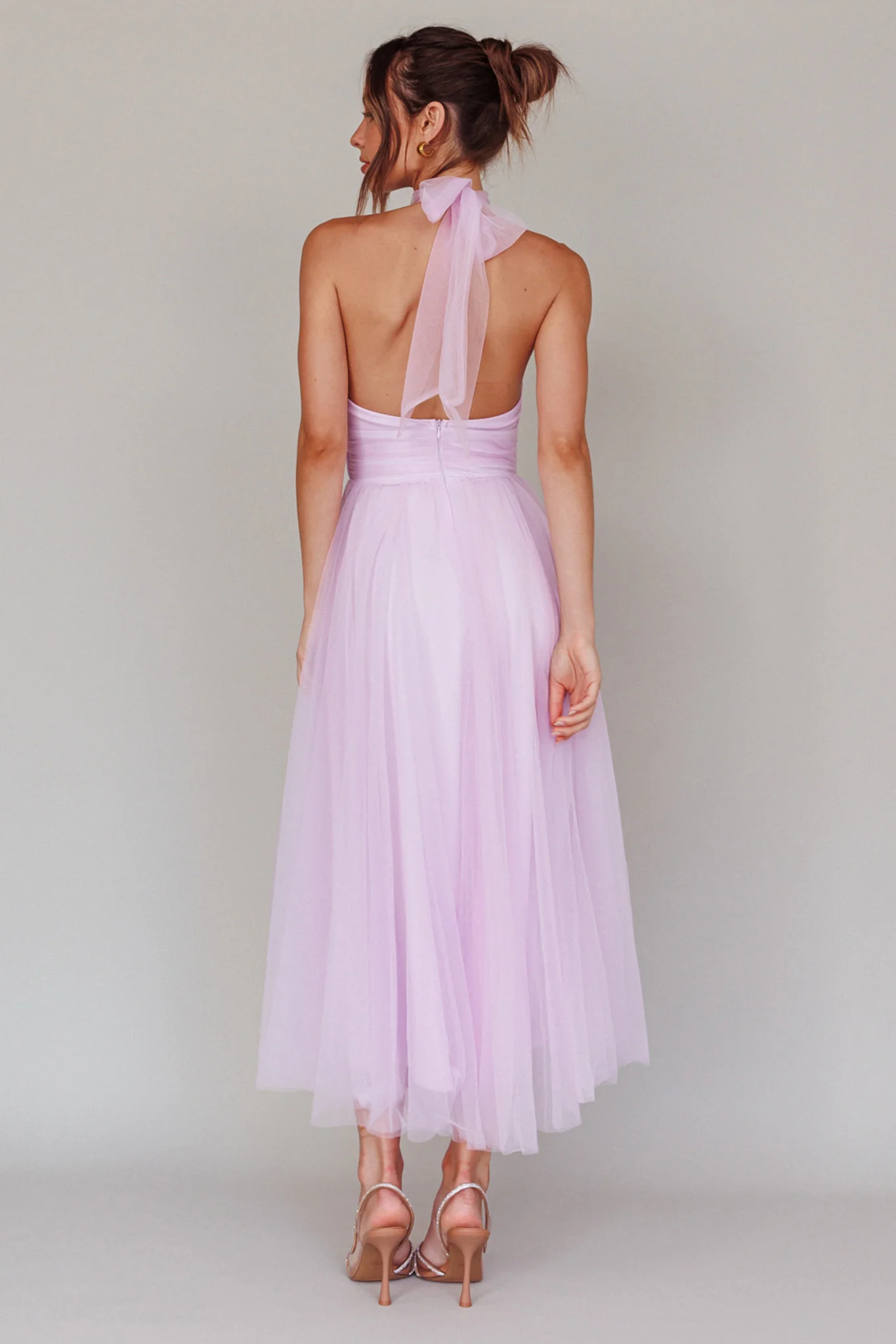 Andria Halterneck Tulle Midi Dress Light Lilac - Sonourner
