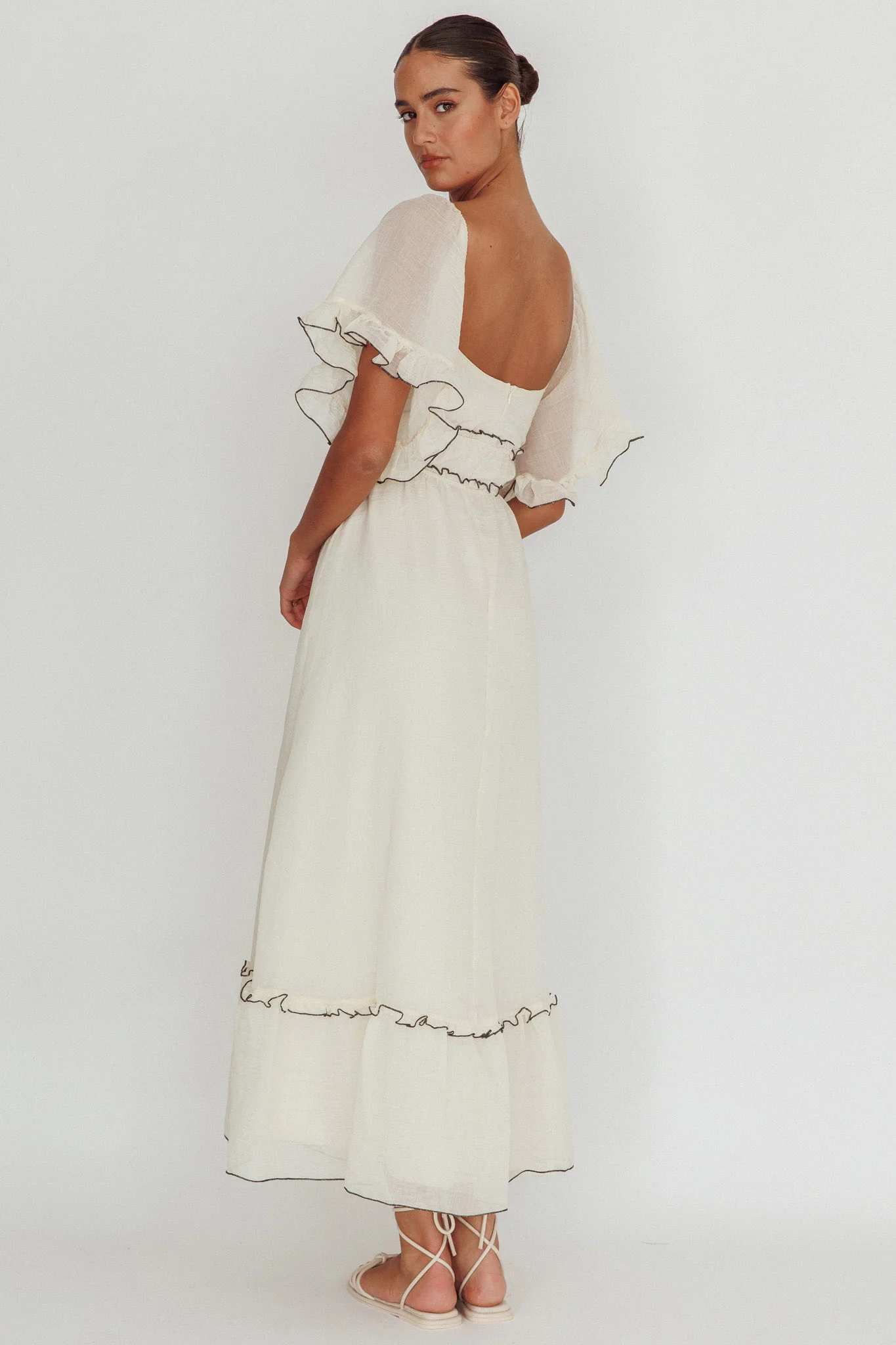 Kathlene Flutter Sleeves Maxi Dress Cream - Sonourner