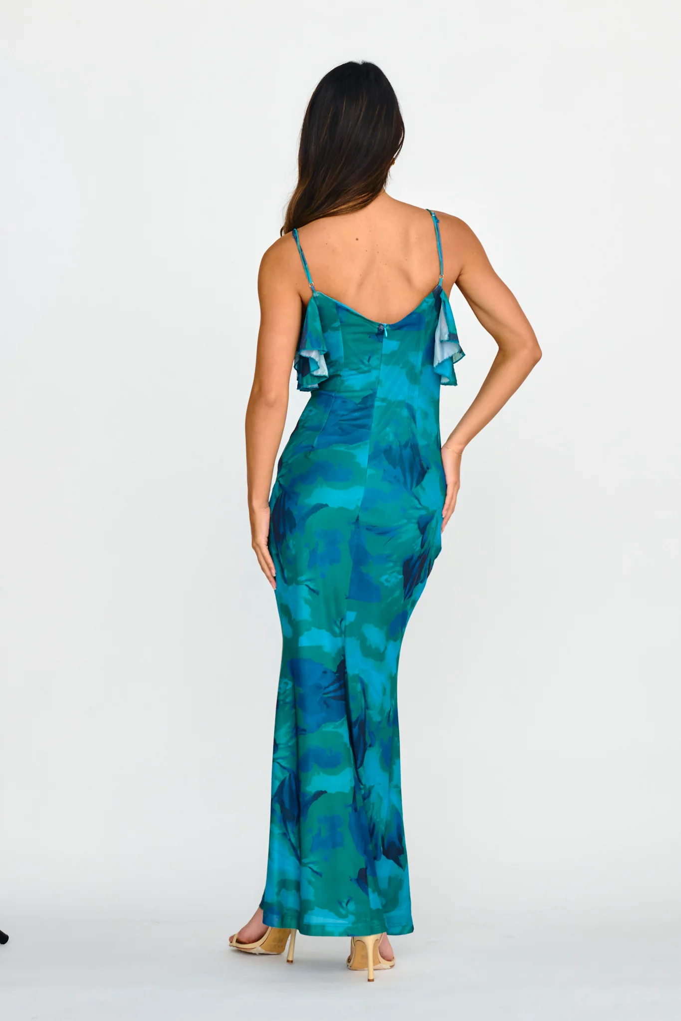 Jannie Draped Neckline Cami Dress Abstract Green - Sonourner