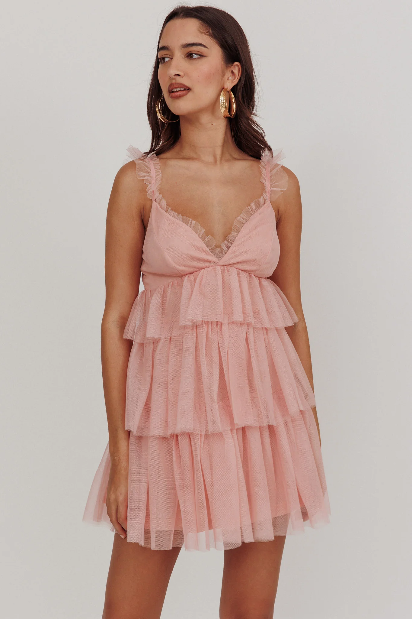 Sorbet Sky Tiered Tulle Mini Dress Pink - Sonourner